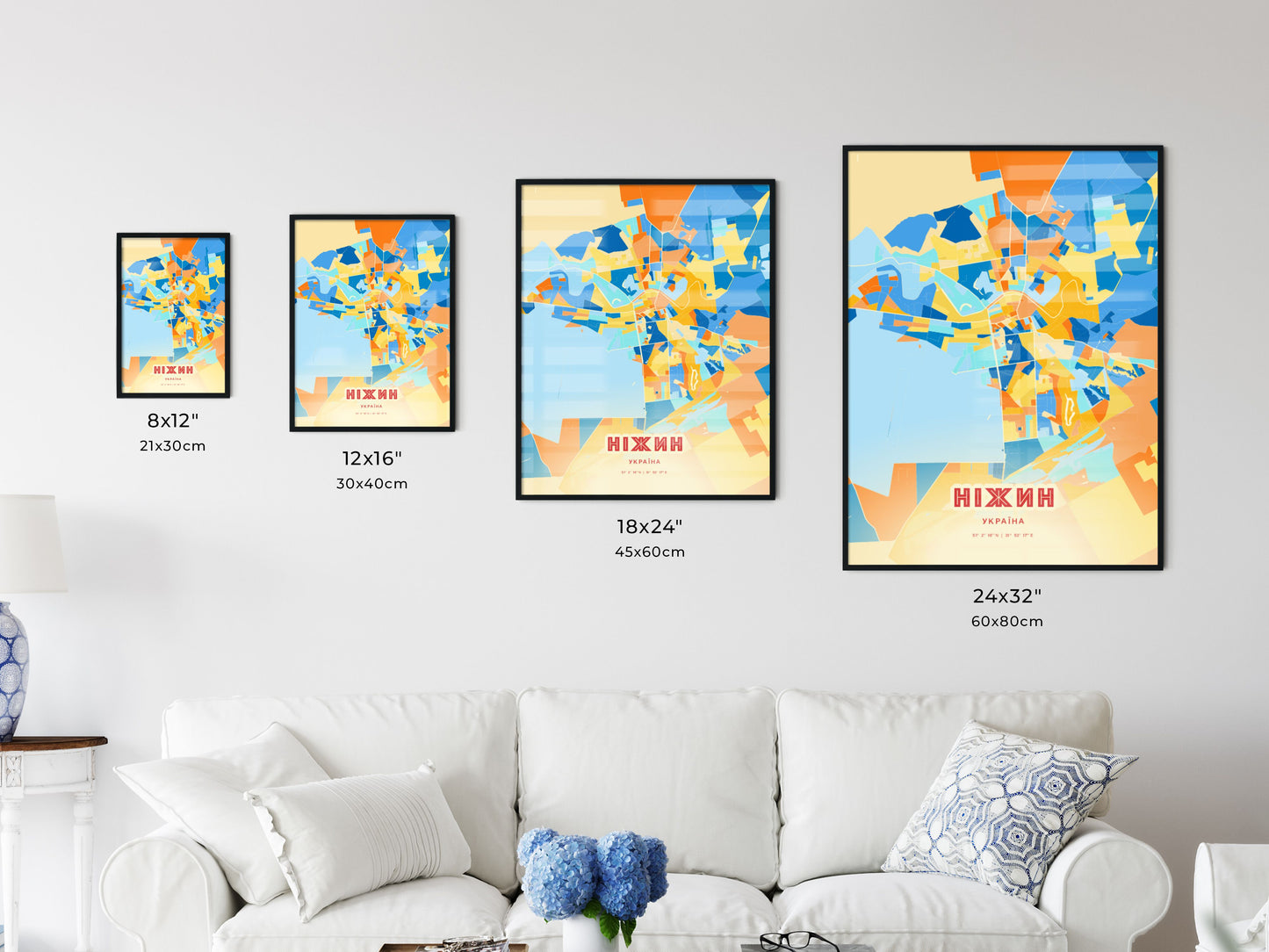 Colorful NIZHYN UKRAINE Fine Art Map Blue Orange