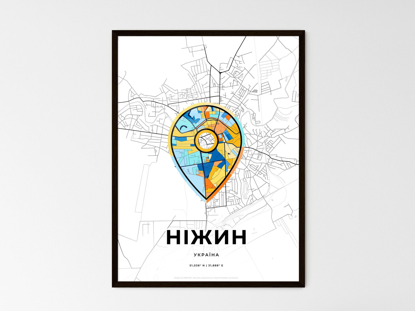 Nizhyn Ukraine wedding art map with pointer icon