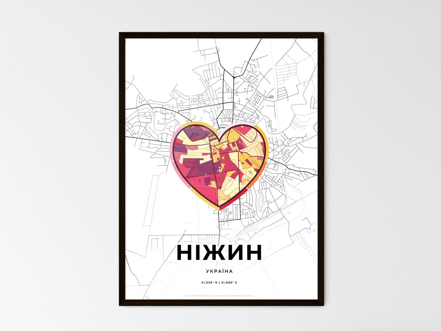 Nizhyn Ukraine wedding art map with heart icon