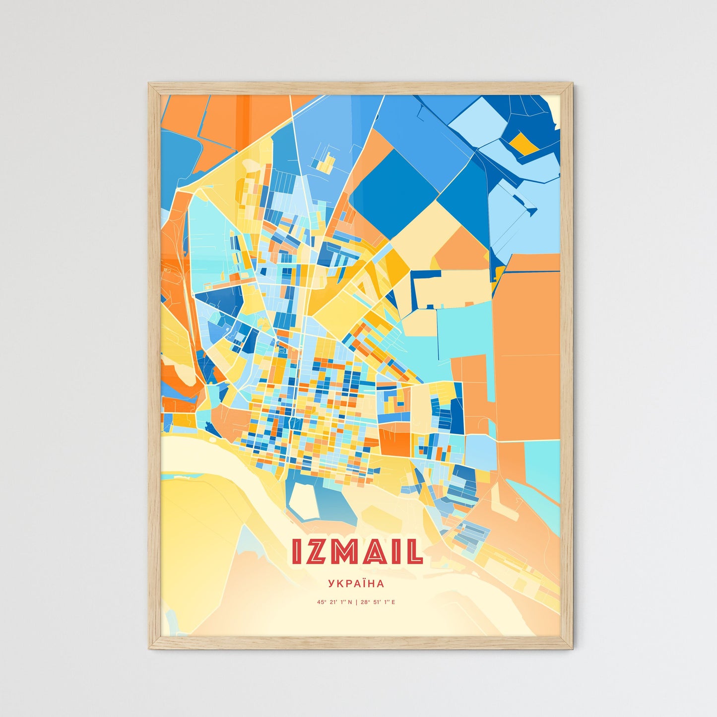 Colorful IZMAIL UKRAINE Fine Art Map Blue Orange