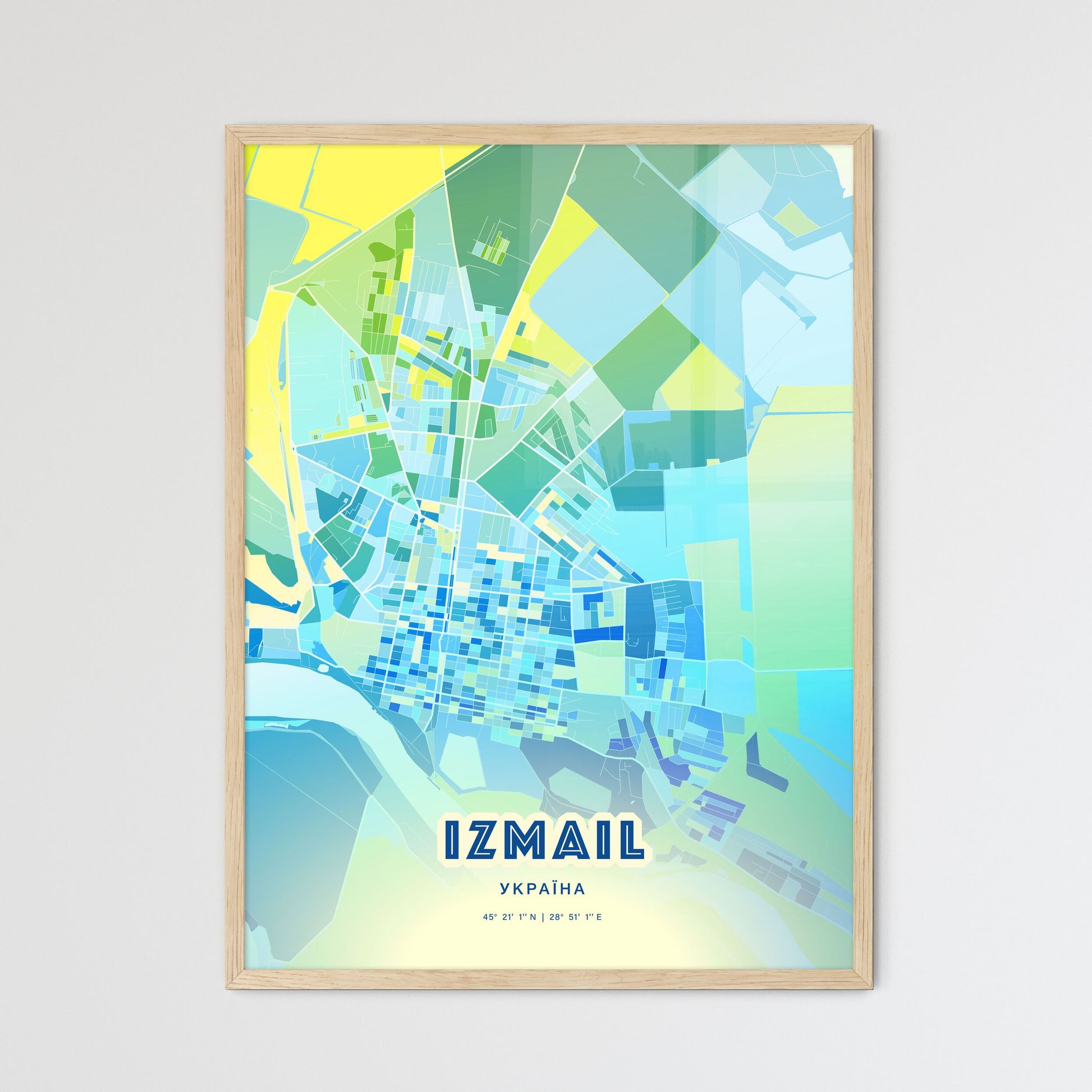 Colorful IZMAIL UKRAINE Fine Art Map Cool Blue