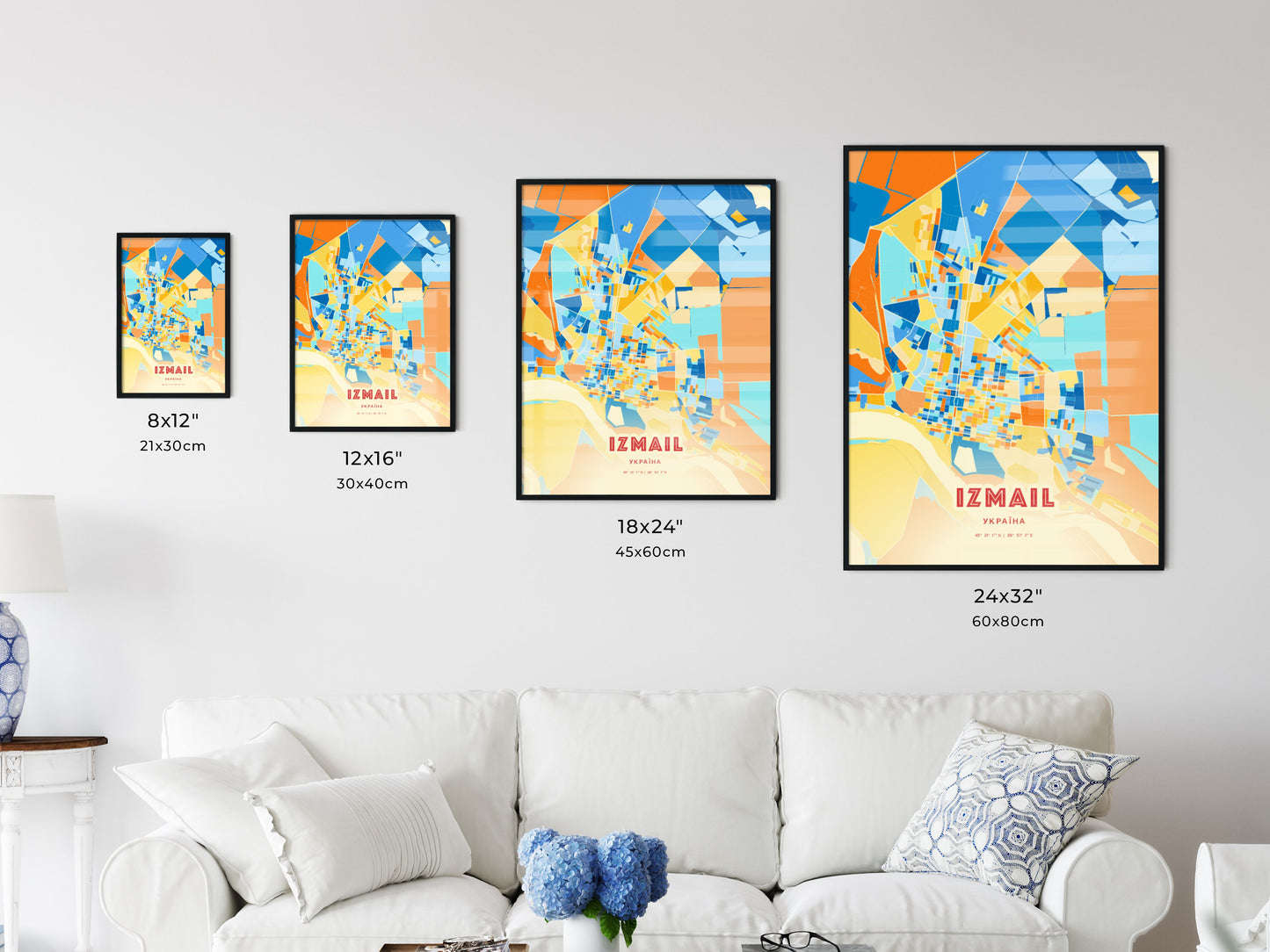 Colorful IZMAIL UKRAINE Fine Art Map Blue Orange