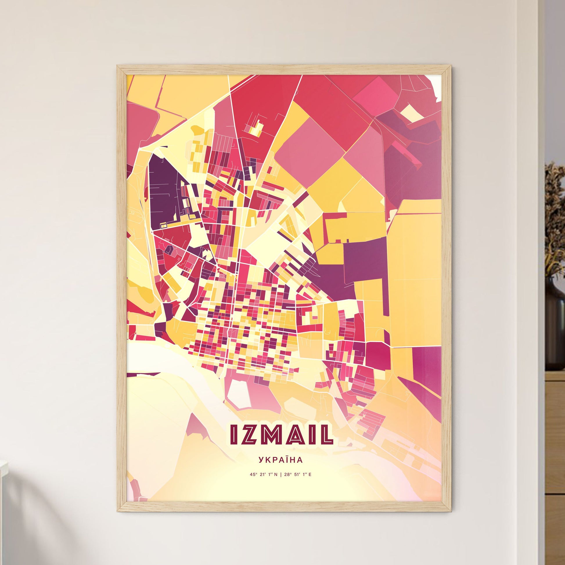 Colorful IZMAIL UKRAINE Fine Art Map Hot Red