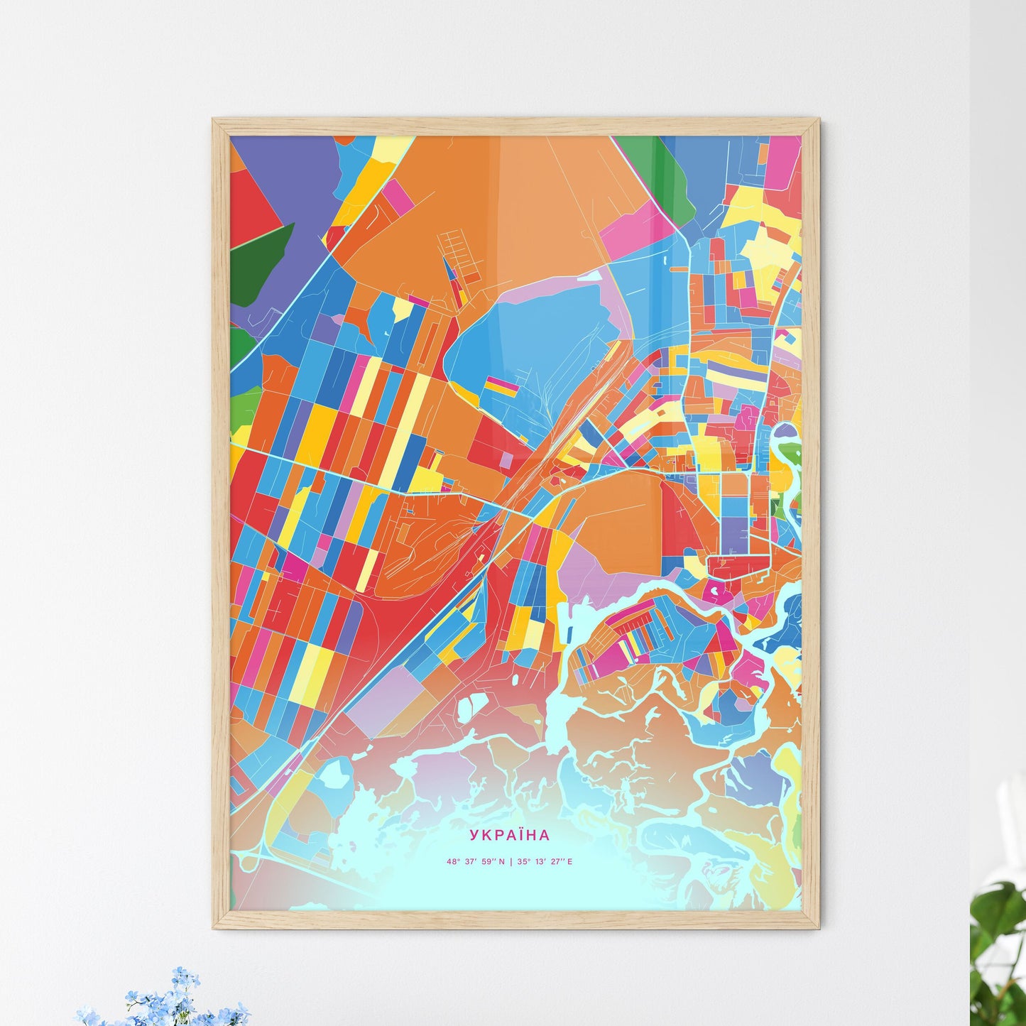 Colorful NOVOMOSKOVSK UKRAINE Fine Art Map Crazy Colors