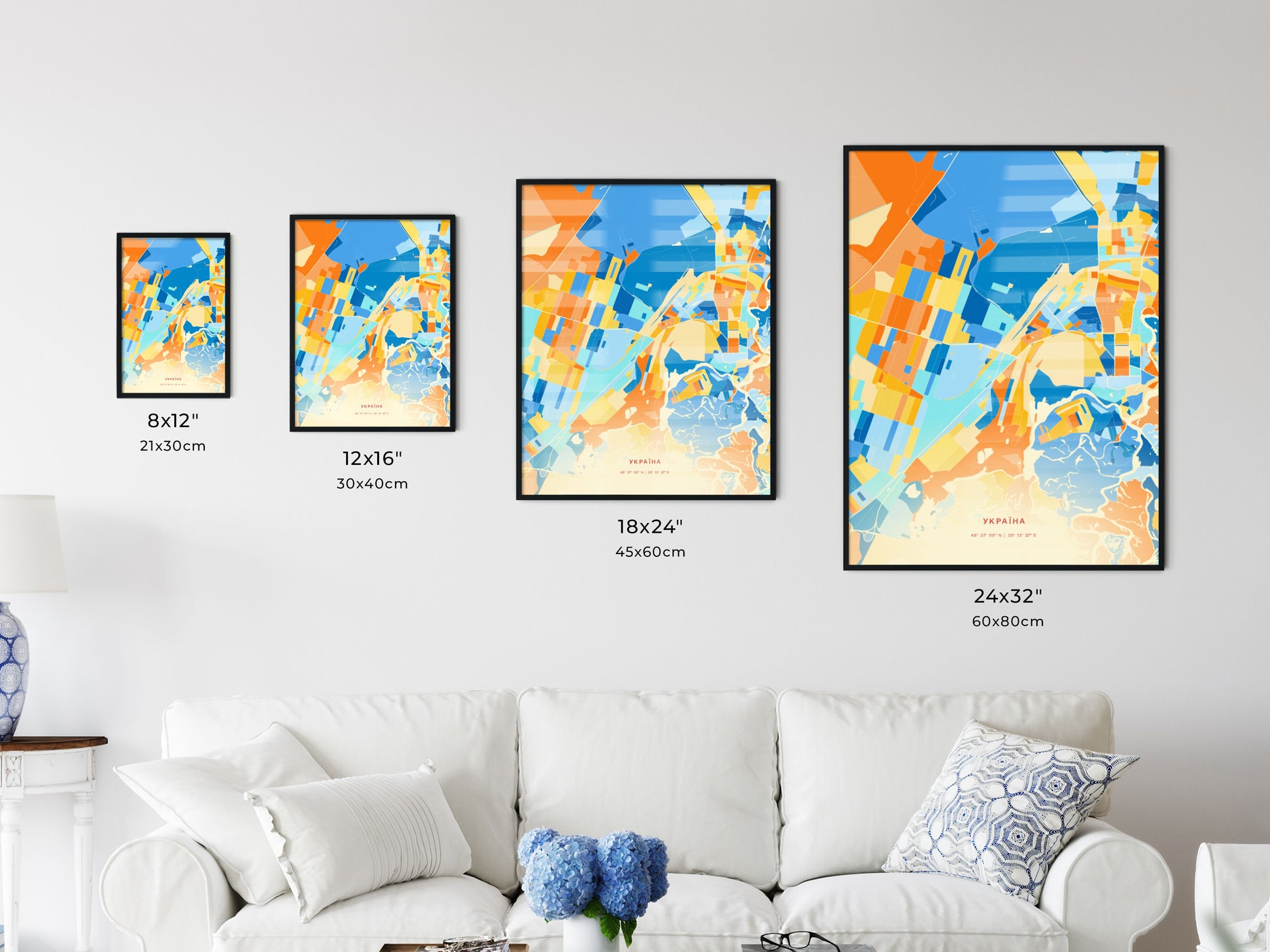 Colorful NOVOMOSKOVSK UKRAINE Fine Art Map Blue Orange