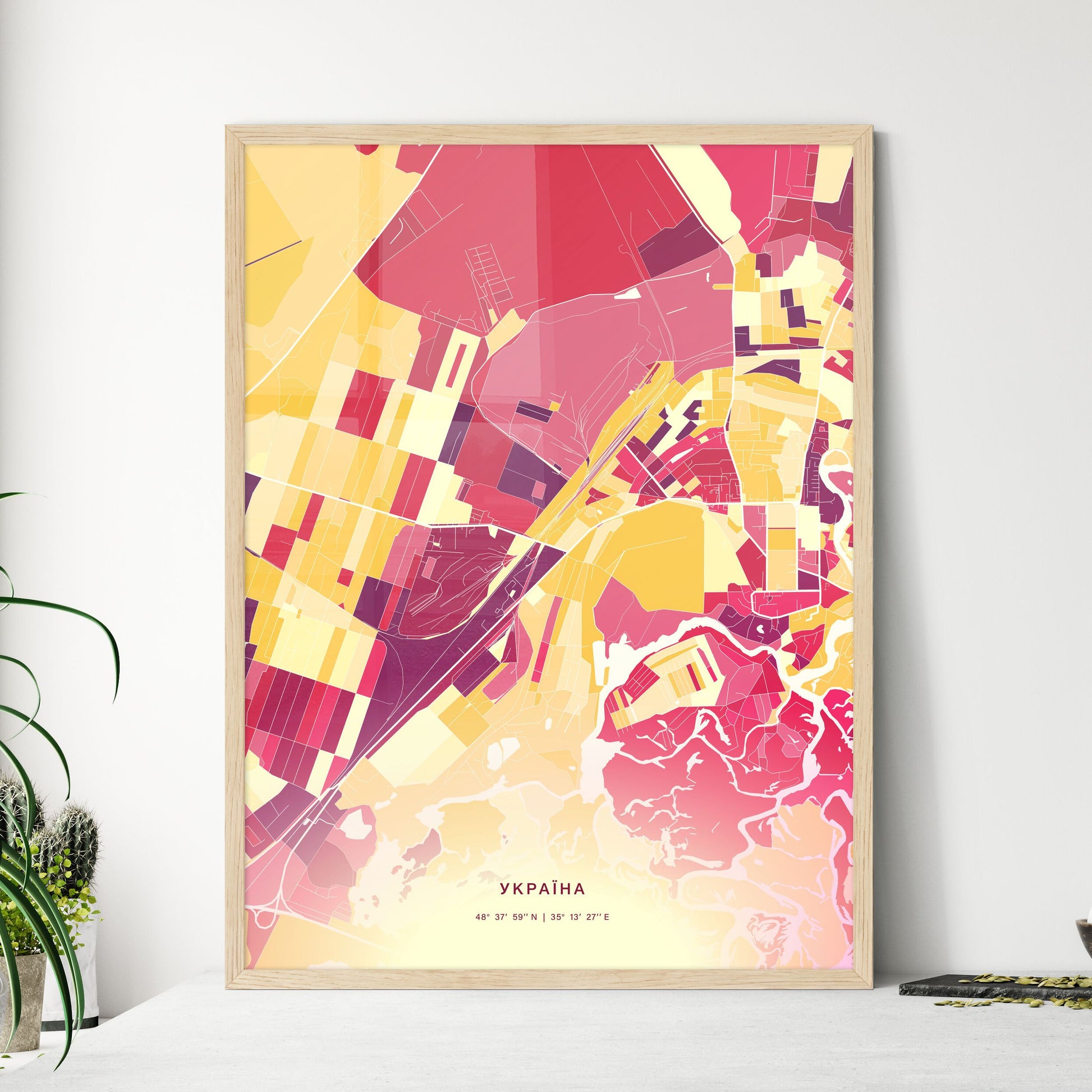 Colorful NOVOMOSKOVSK UKRAINE Fine Art Map Hot Red