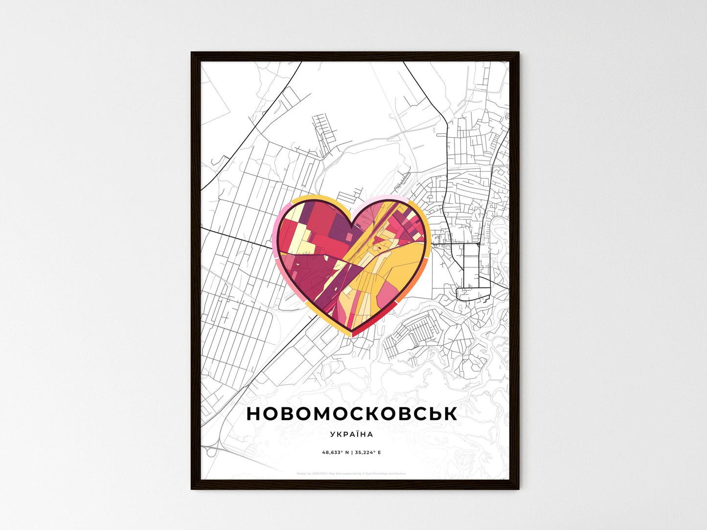 Novomoskovsk Ukraine wedding art map with heart icon