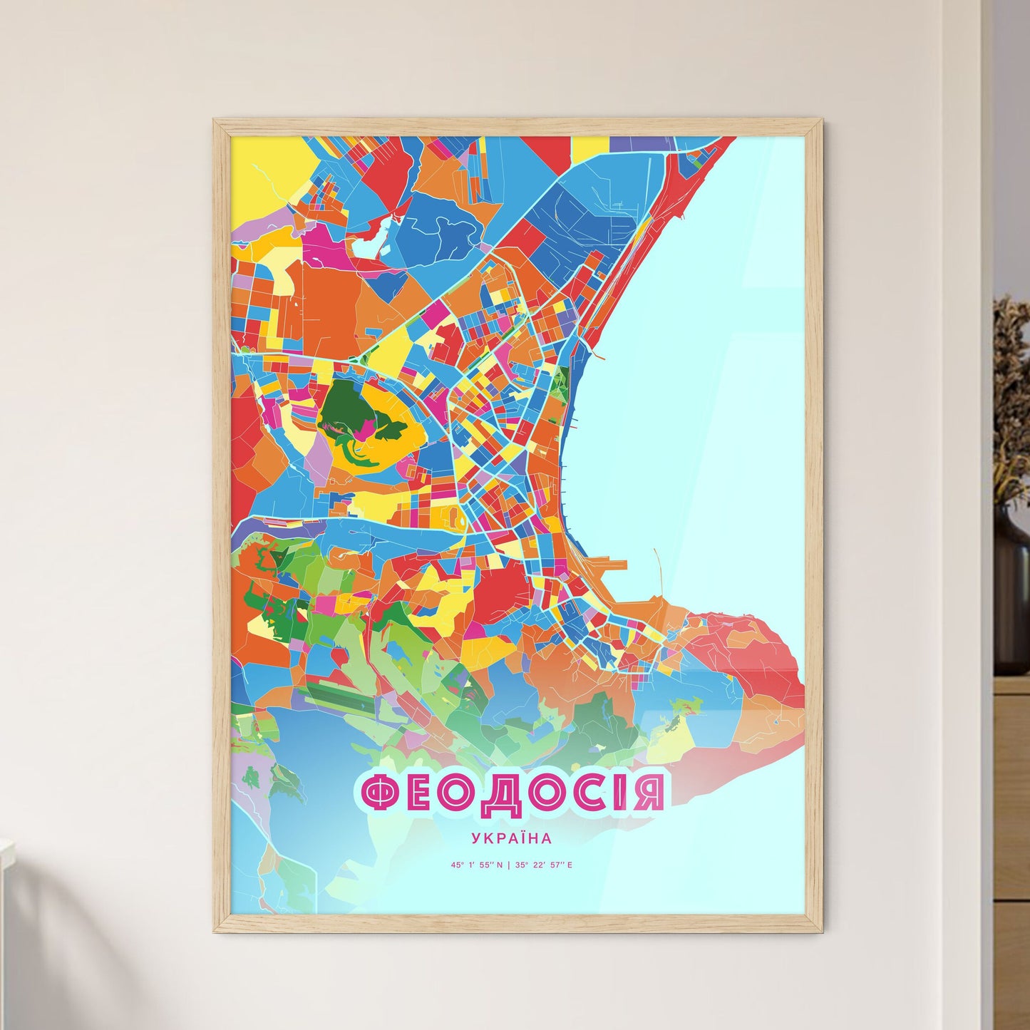 Colorful FEODOSIYA UKRAINE Fine Art Map Crazy Colors