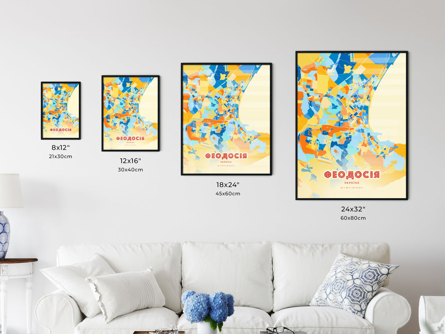 Colorful FEODOSIYA UKRAINE Fine Art Map Blue Orange