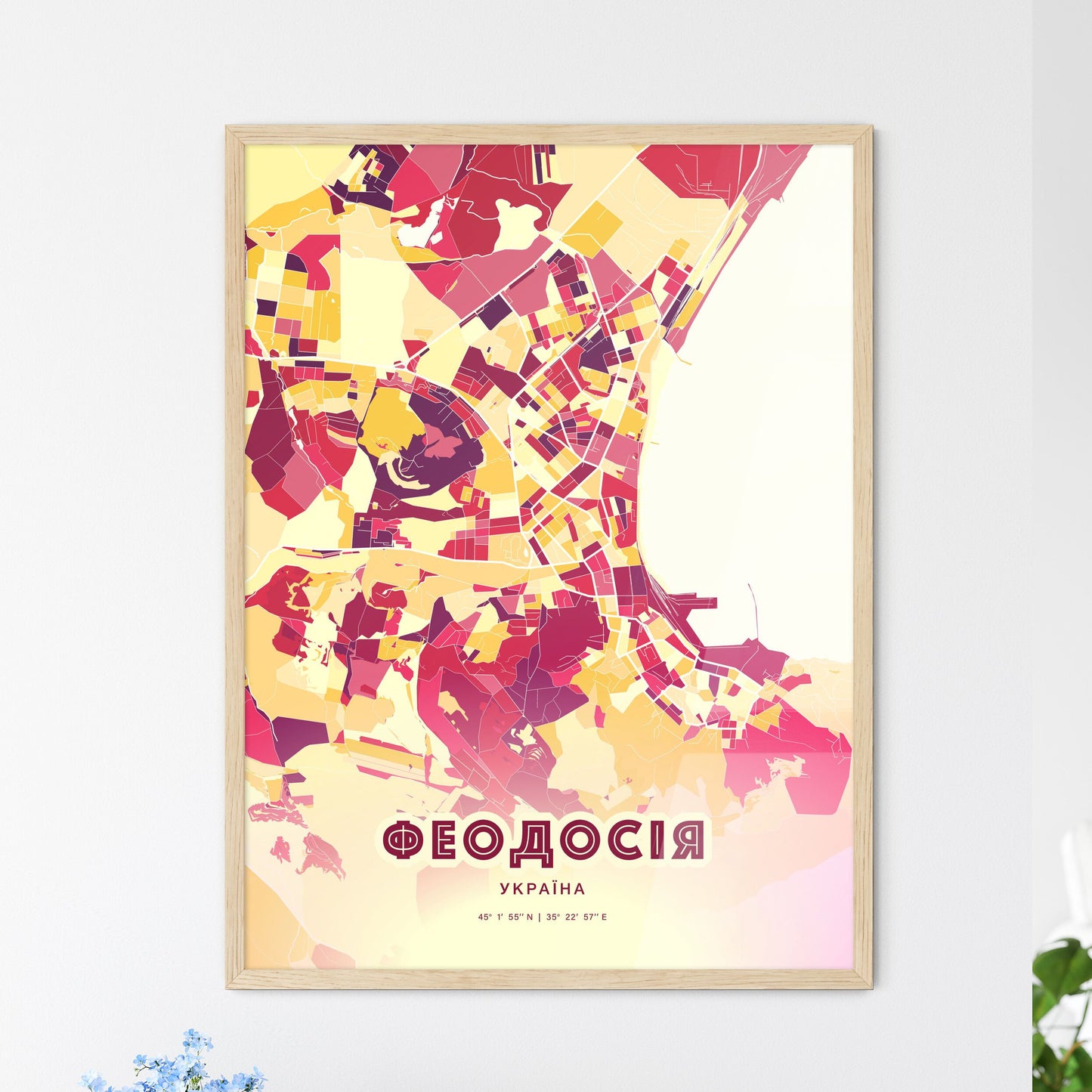 Colorful FEODOSIYA UKRAINE Fine Art Map Hot Red