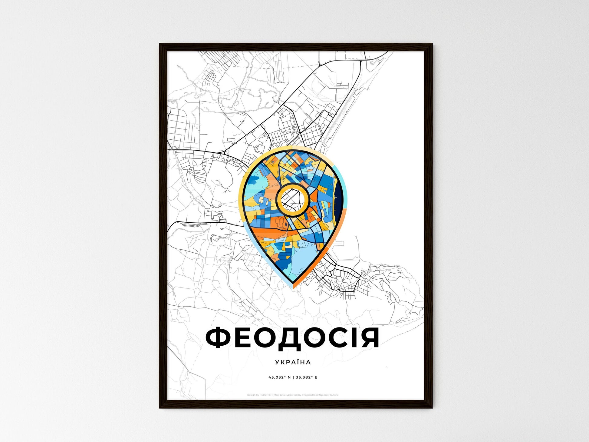 Feodosiya Ukraine wedding art map with pointer icon
