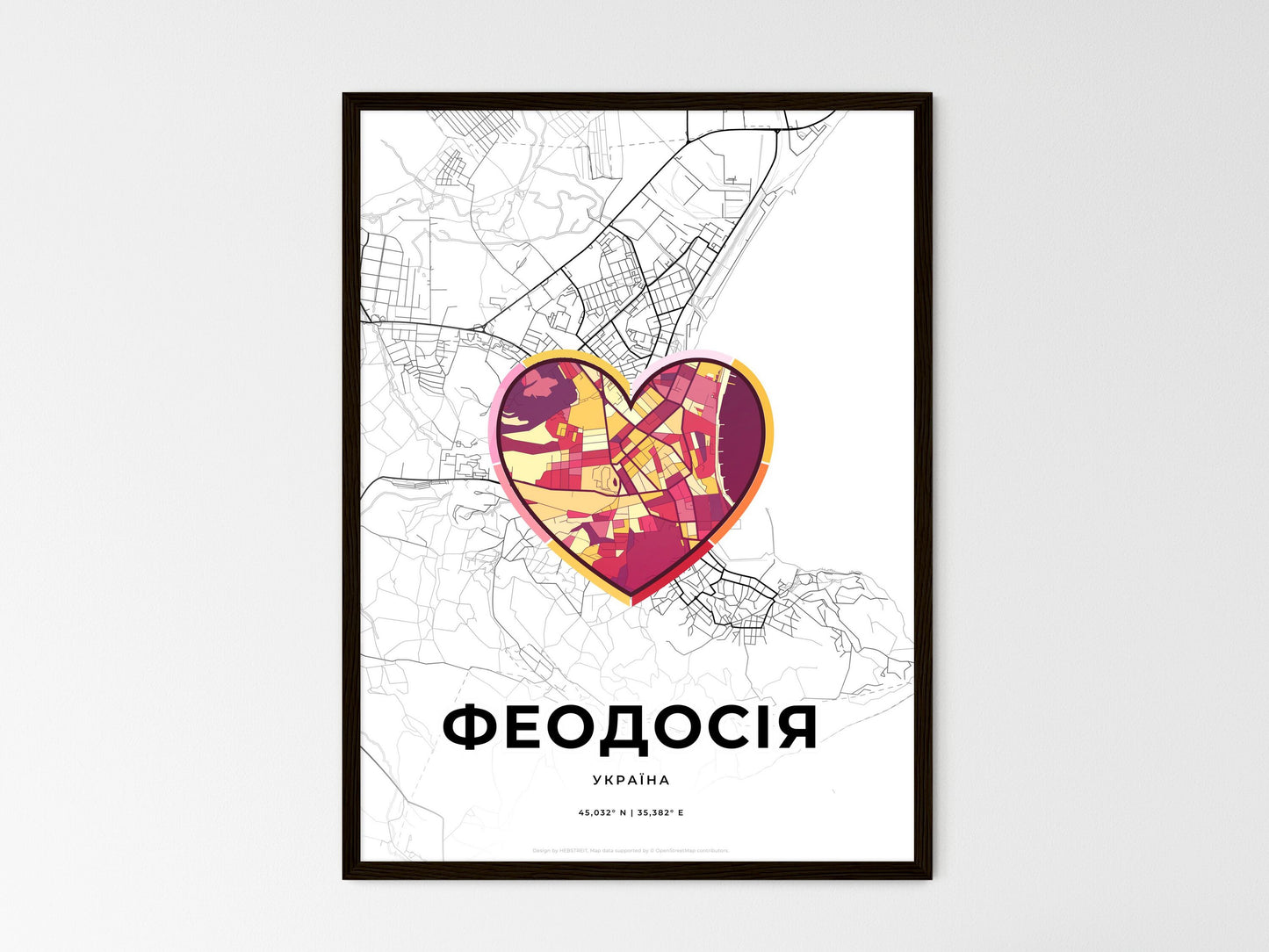 Feodosiya Ukraine wedding art map with heart icon