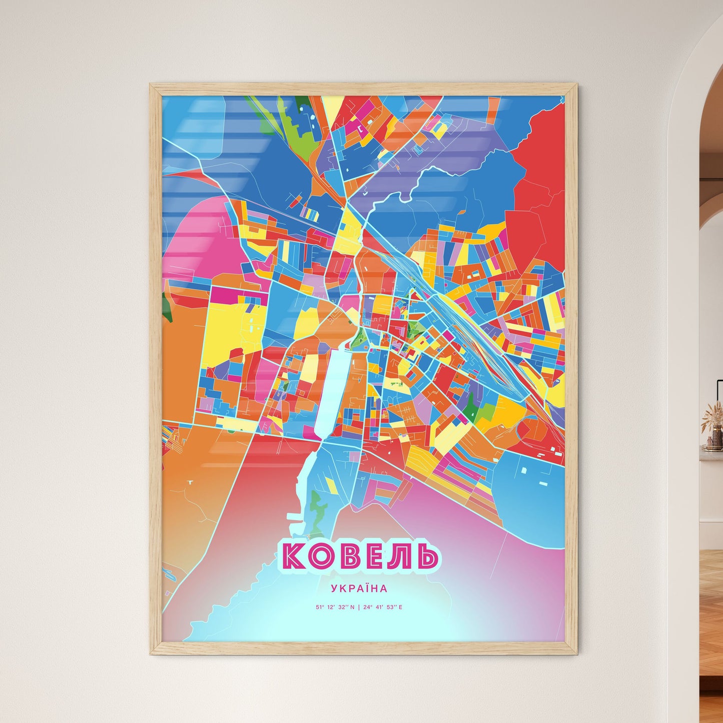 Colorful KOVEL UKRAINE Fine Art Map Crazy Colors