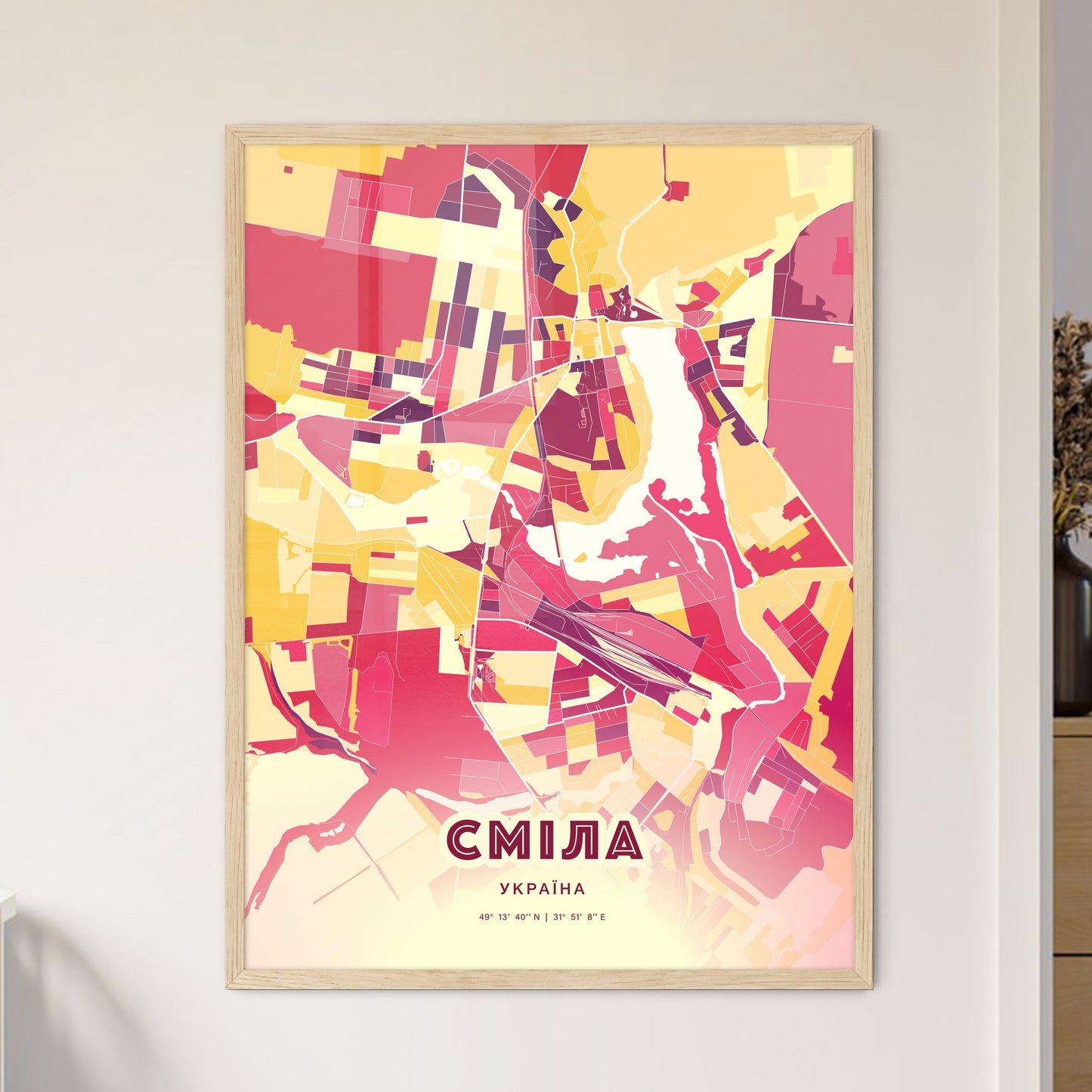 Colorful SMILA UKRAINE Fine Art Map Hot Red