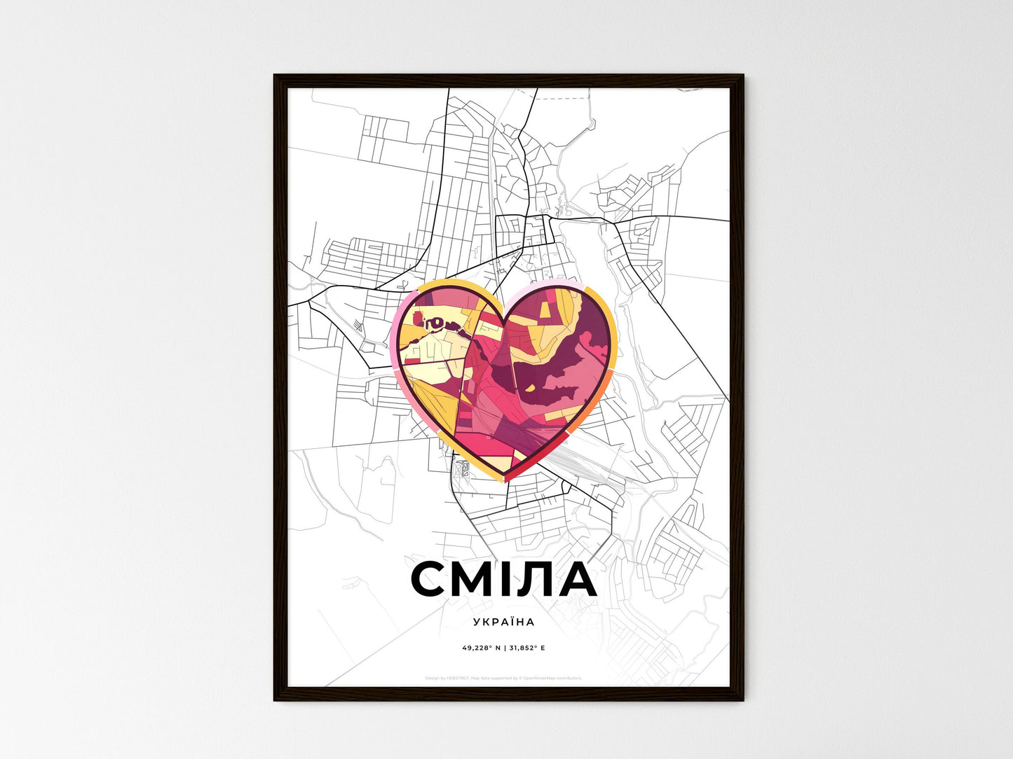 Smila Ukraine wedding art map with heart icon