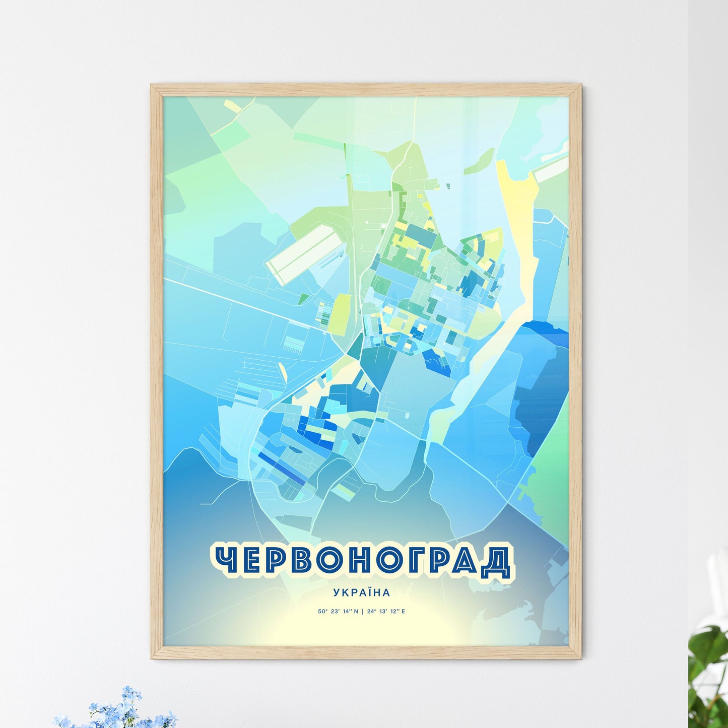 Colorful CHERVONOHRAD UKRAINE Fine Art Map Cool Blue