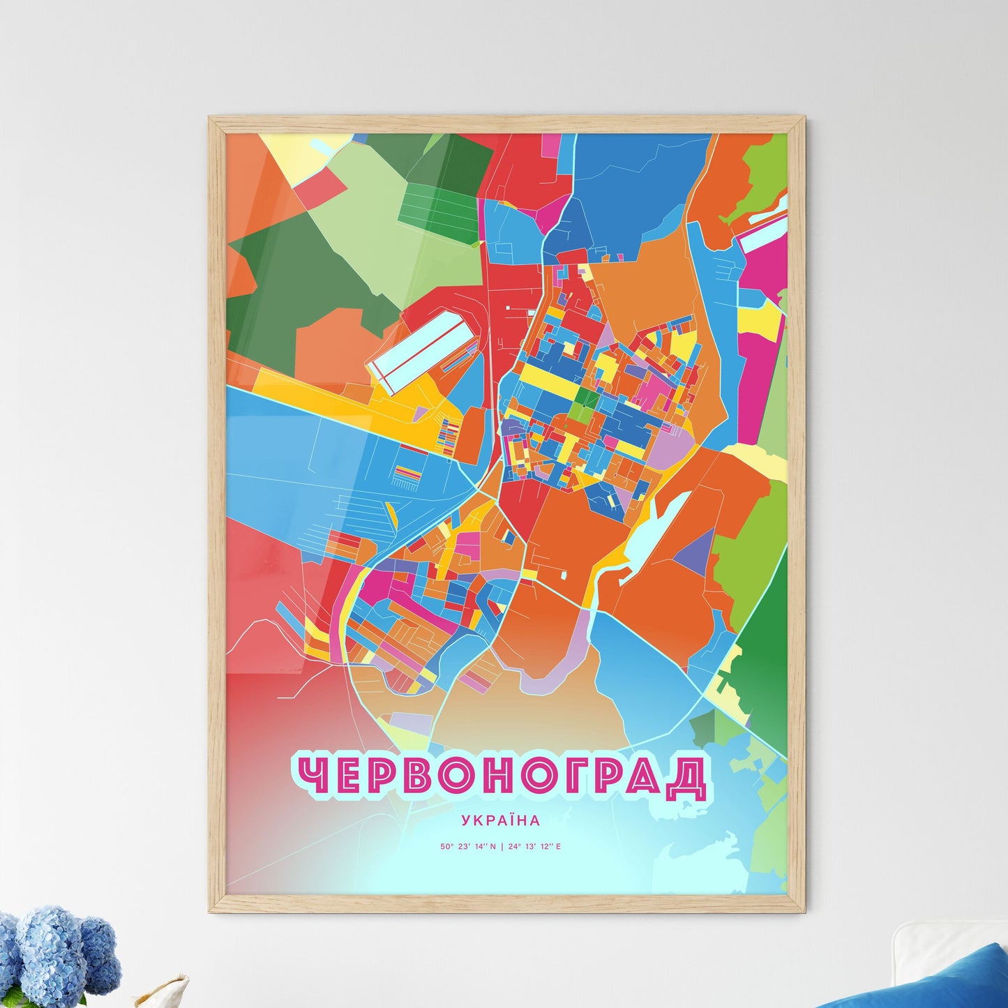 Colorful CHERVONOHRAD UKRAINE Fine Art Map Crazy Colors