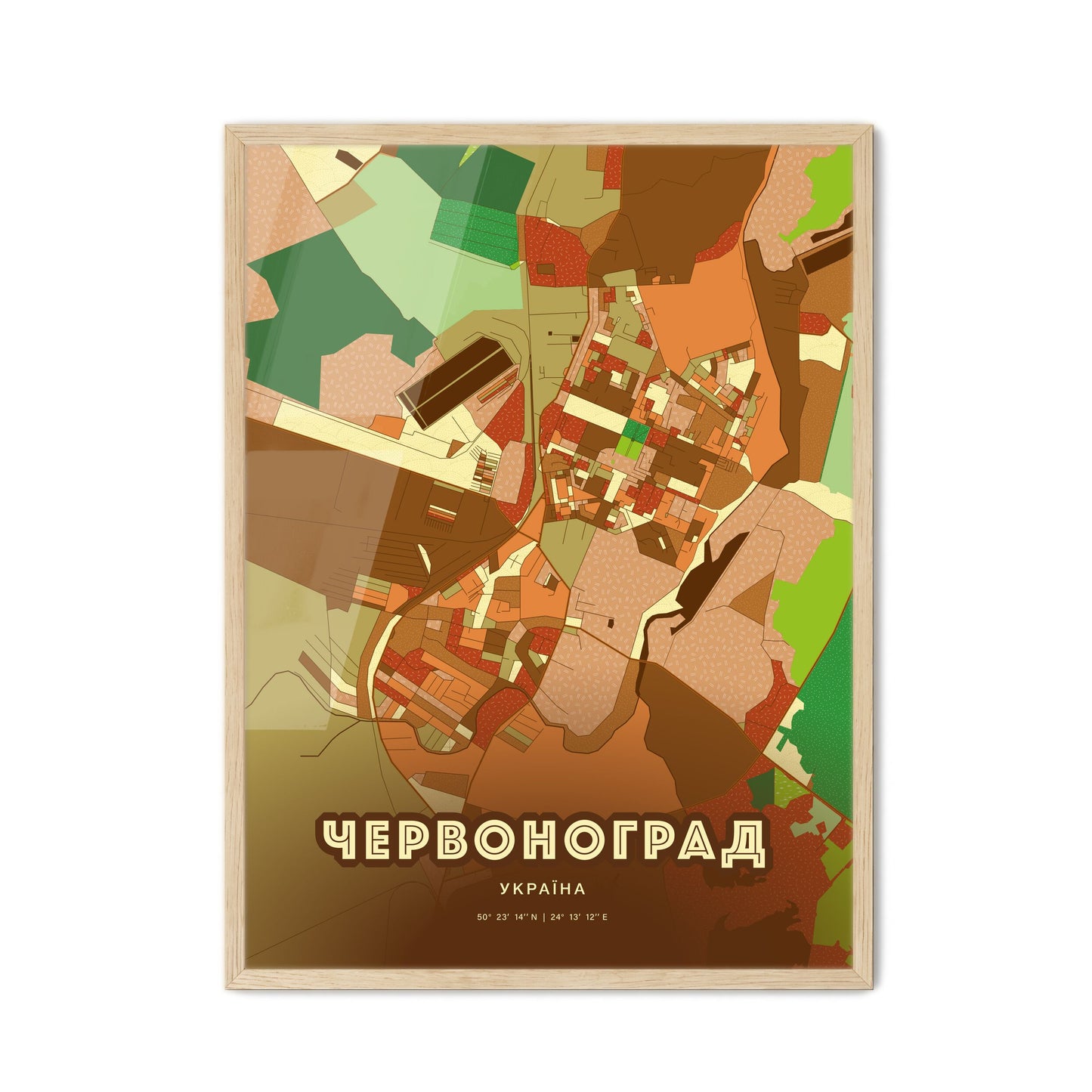 Colorful CHERVONOHRAD UKRAINE Fine Art Map Farmhouse