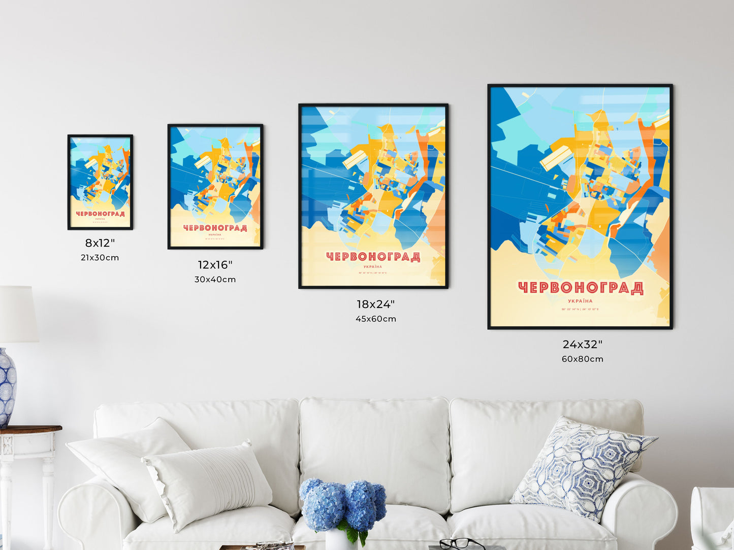 Colorful CHERVONOHRAD UKRAINE Fine Art Map Blue Orange