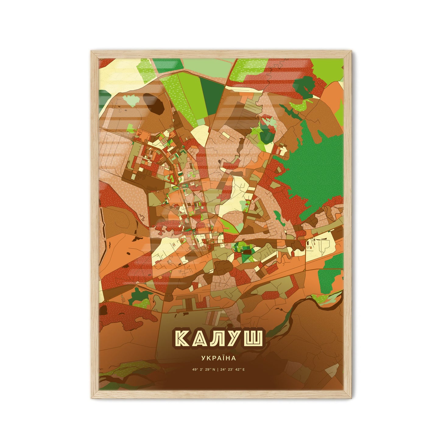 Colorful KALUSH UKRAINE Fine Art Map Farmhouse