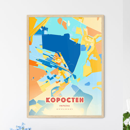 Colorful KOROSTEN UKRAINE Fine Art Map Blue Orange