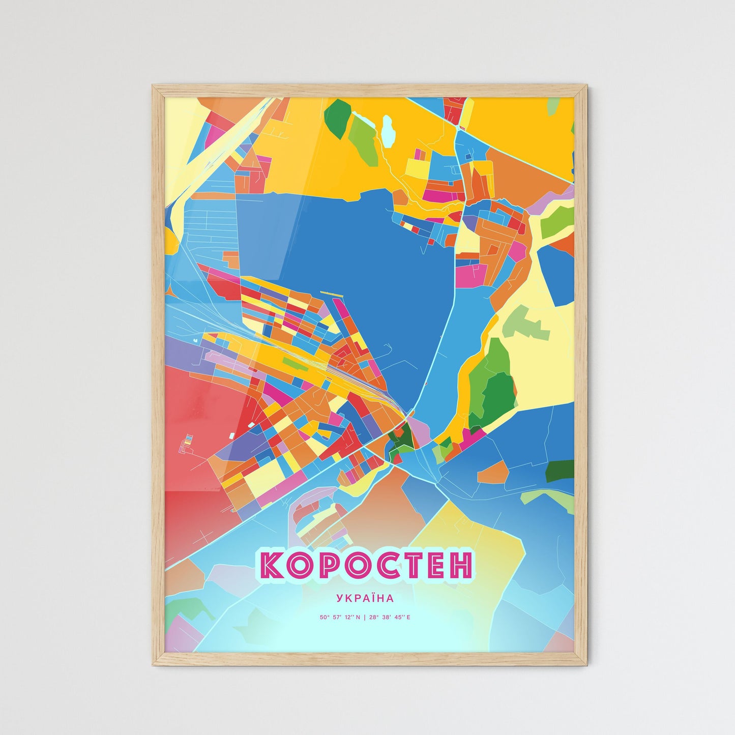 Colorful KOROSTEN UKRAINE Fine Art Map Crazy Colors