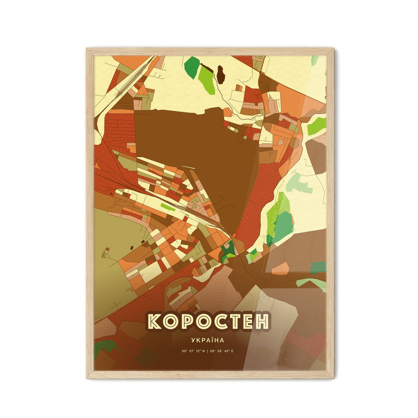 Colorful KOROSTEN UKRAINE Fine Art Map Farmhouse