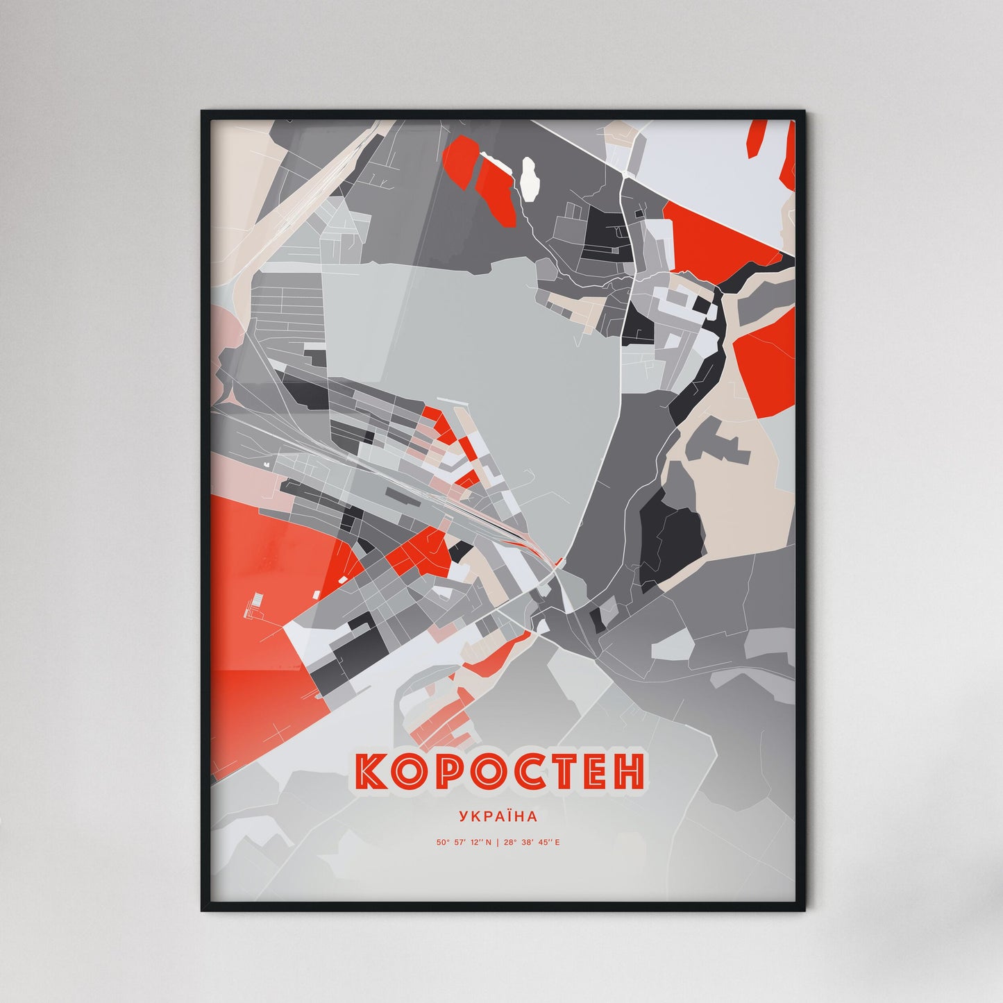 Colorful KOROSTEN UKRAINE Fine Art Map Modern