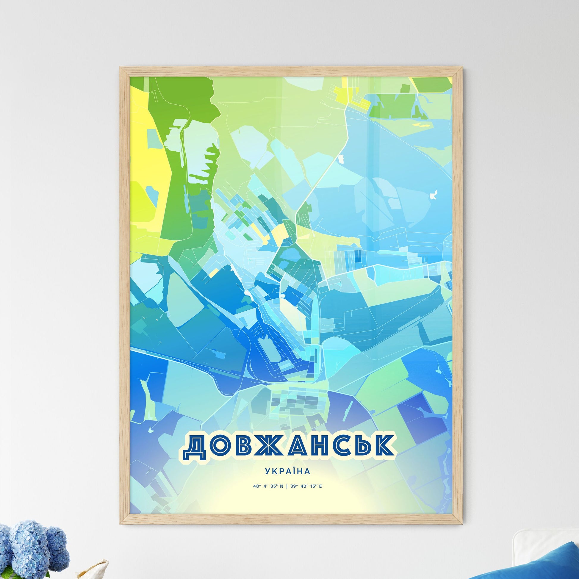 Colorful DOVZHANSK UKRAINE Fine Art Map Cool Blue