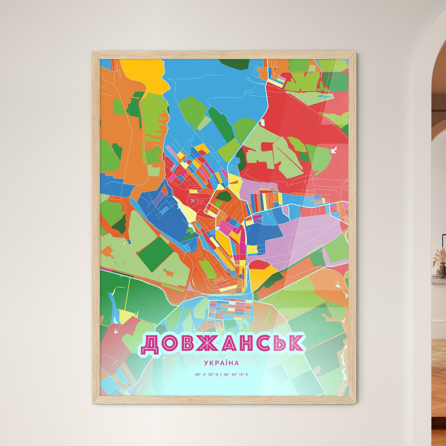 Colorful DOVZHANSK UKRAINE Fine Art Map Crazy Colors