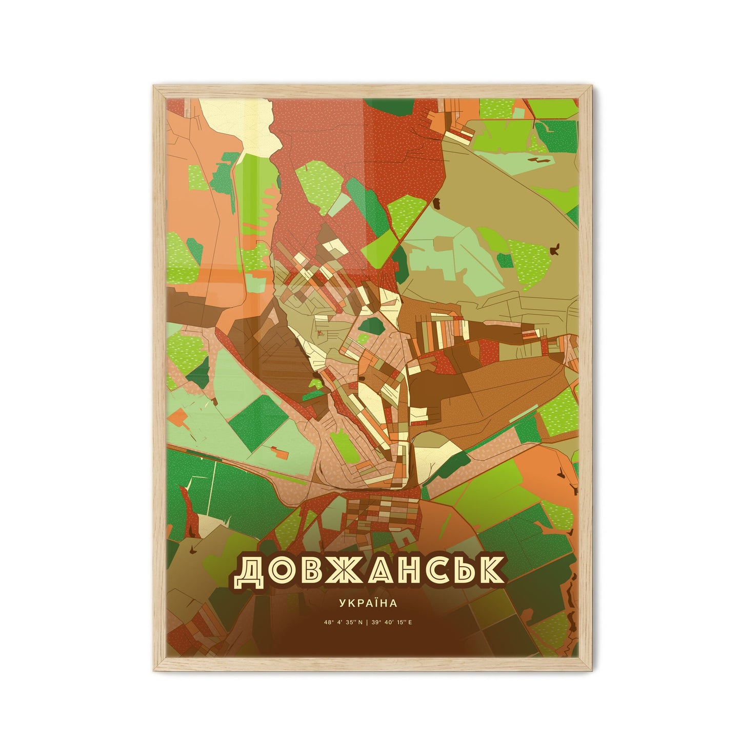 Colorful DOVZHANSK UKRAINE Fine Art Map Farmhouse