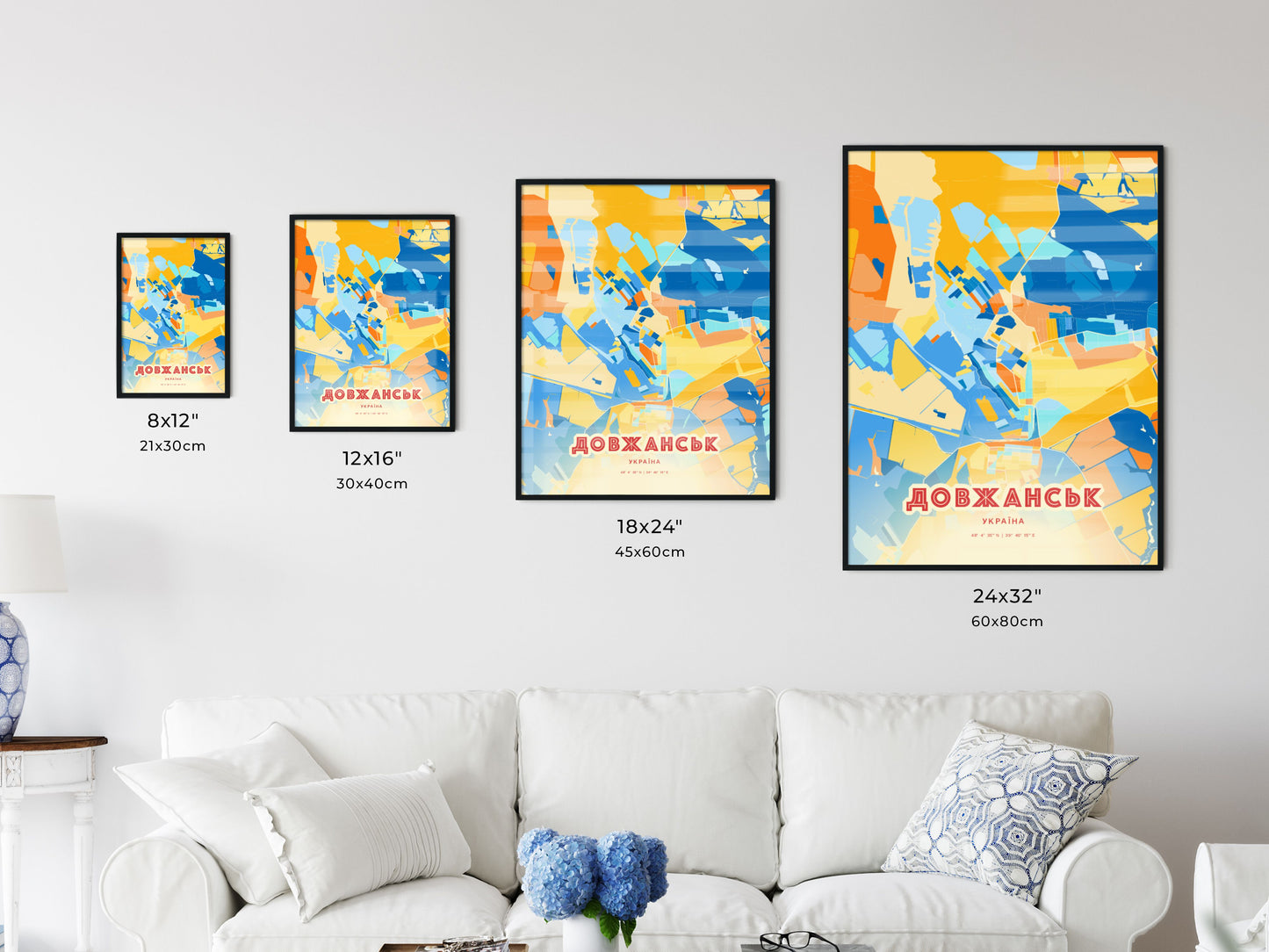 Colorful DOVZHANSK UKRAINE Fine Art Map Blue Orange