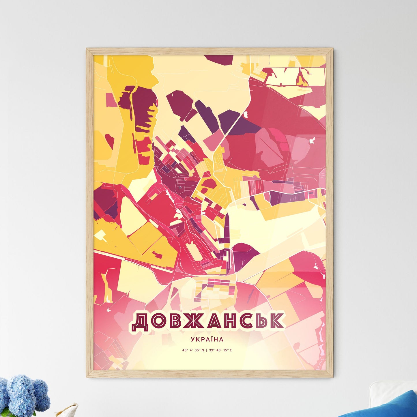 Colorful DOVZHANSK UKRAINE Fine Art Map Hot Red