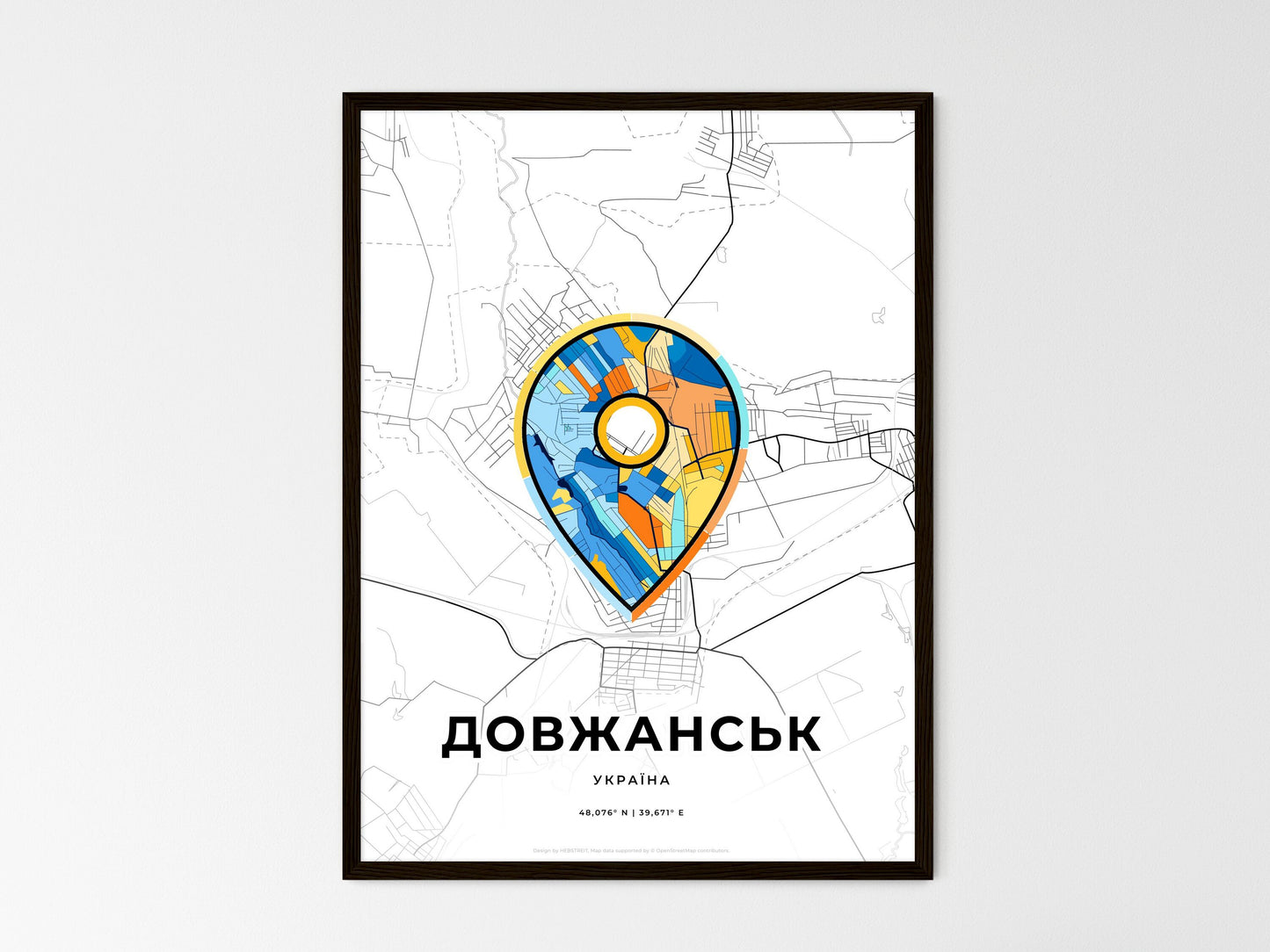 Dovzhansk Ukraine wedding art map with pointer icon