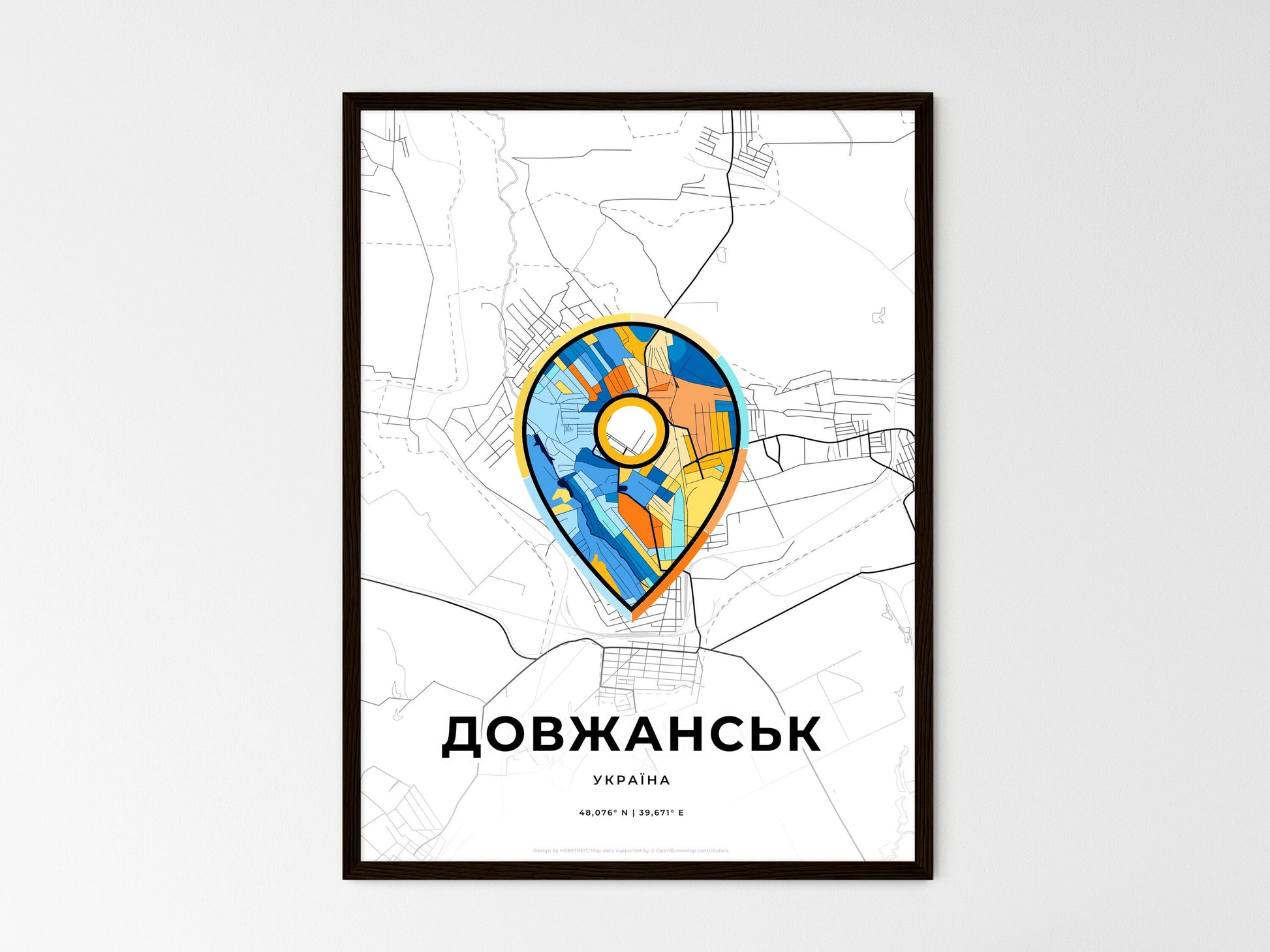 Dovzhansk Ukraine wedding art map with pointer icon