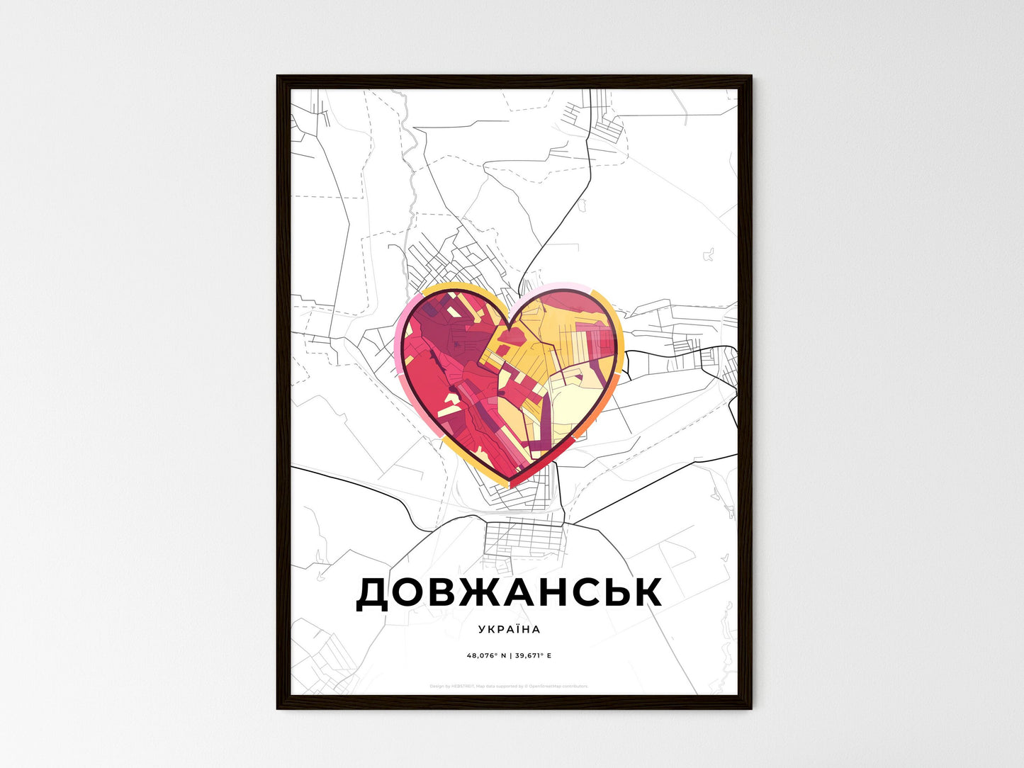 Dovzhansk Ukraine wedding art map with heart icon