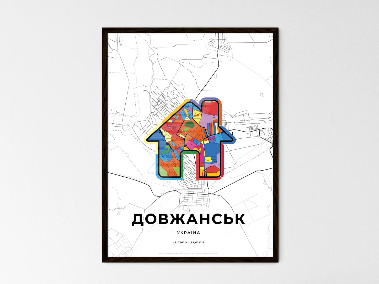 Dovzhansk Ukraine wedding art map with home icon