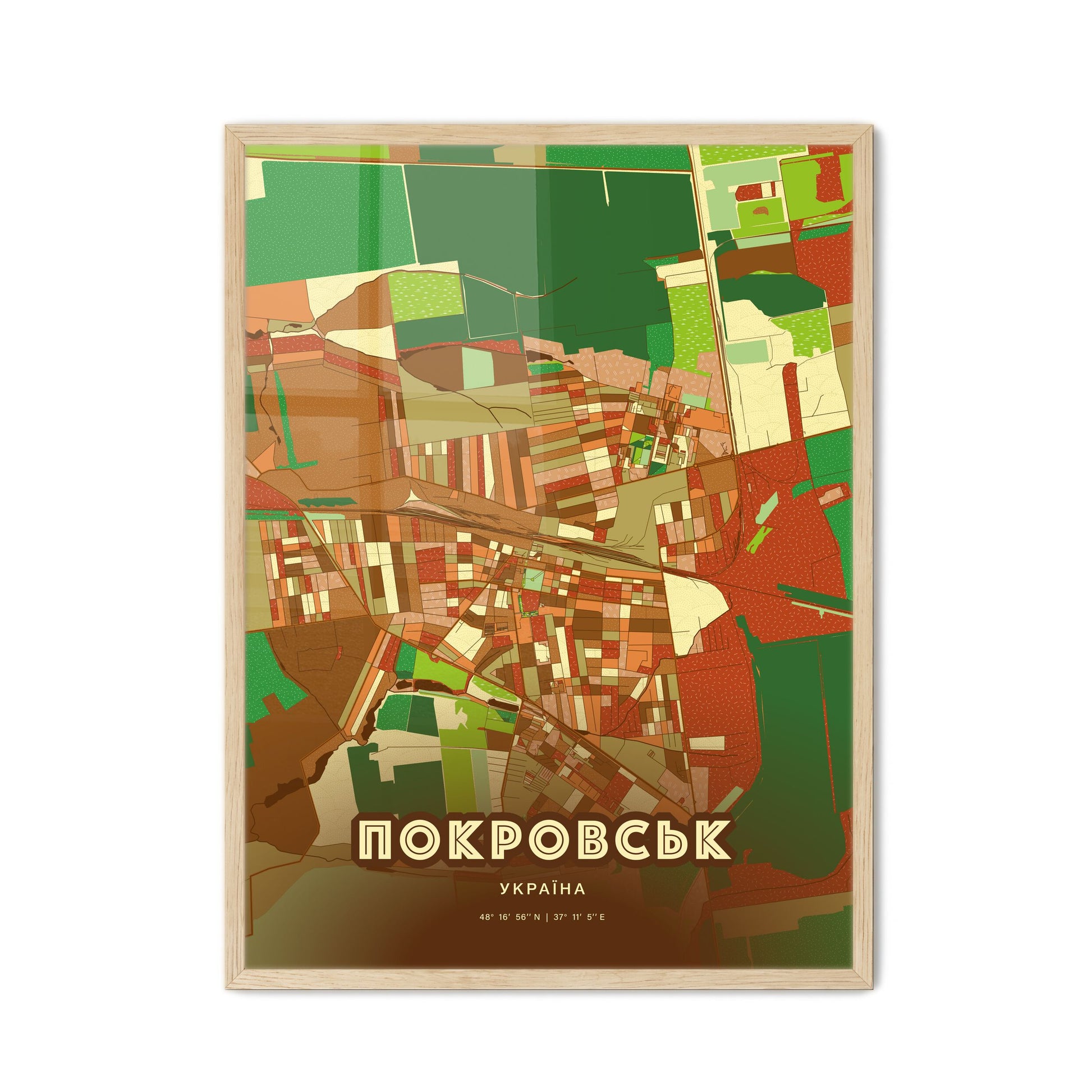 Colorful POKROVSK UKRAINE Fine Art Map Farmhouse