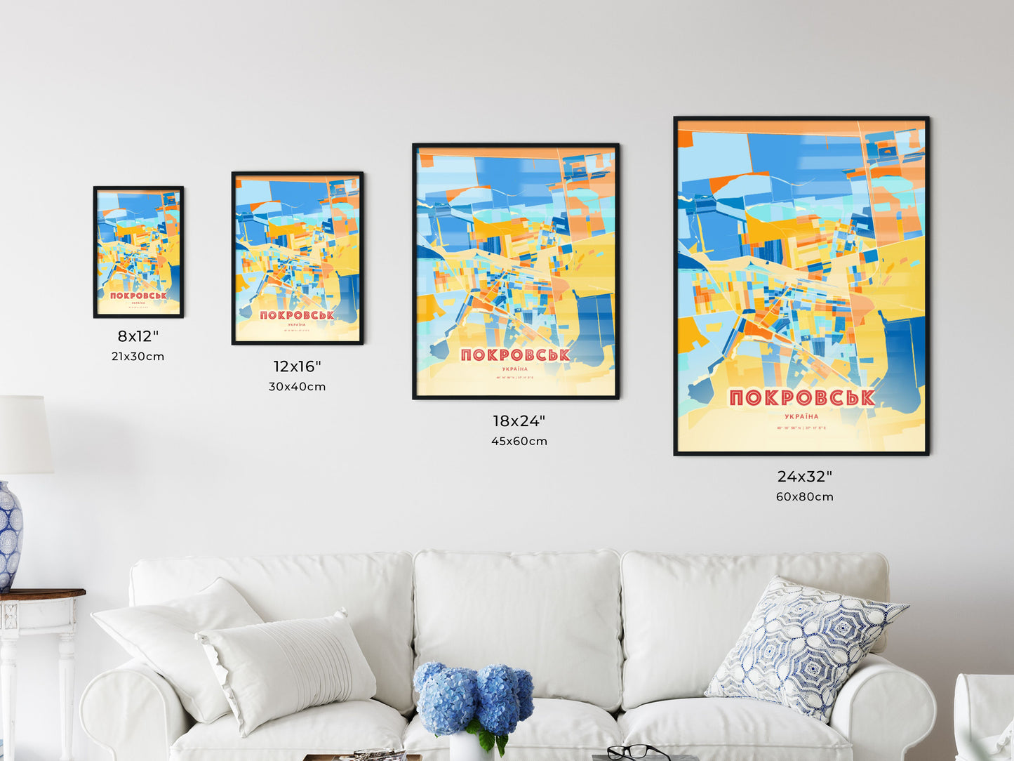 Colorful POKROVSK UKRAINE Fine Art Map Blue Orange