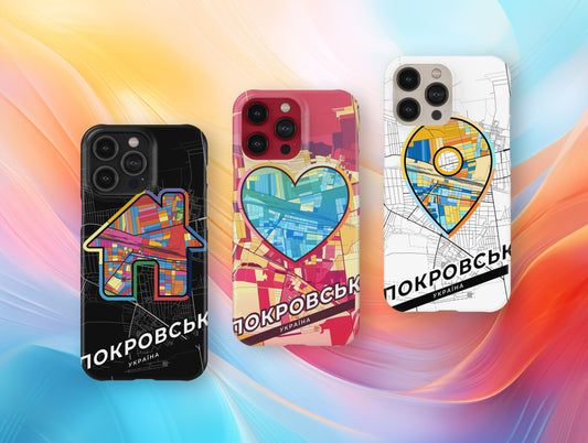 Pokrovsk Ukraine slim phone case with colorful icon. Birthday, wedding or housewarming gift. Couple match cases.