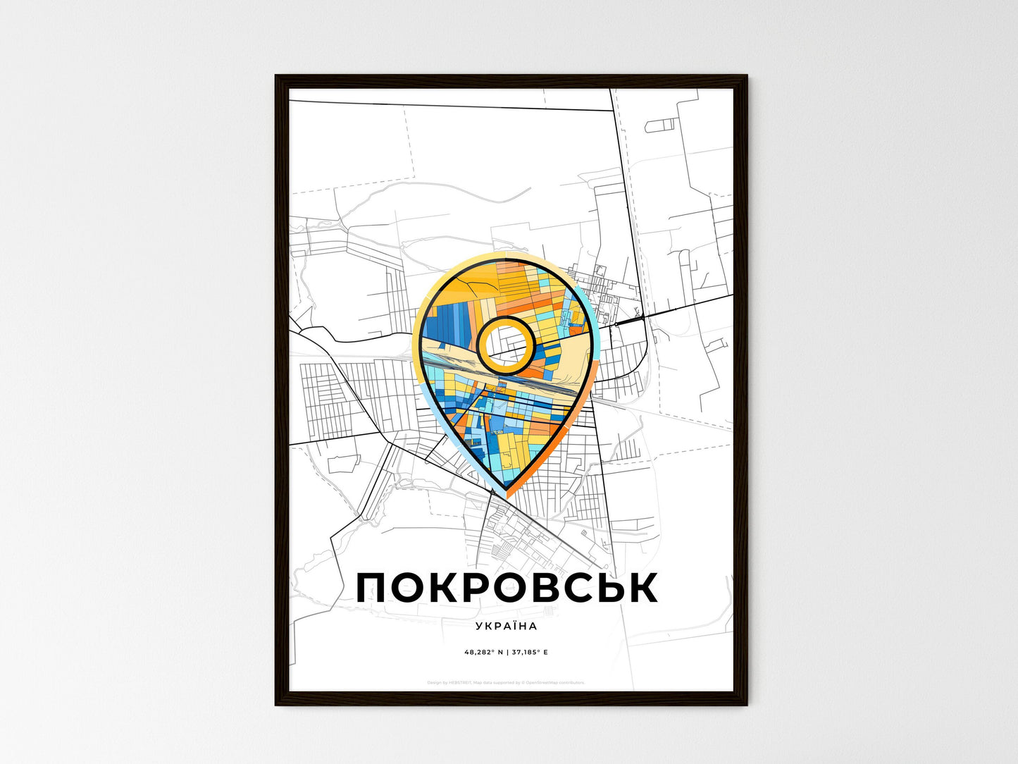 Pokrovsk Ukraine wedding art map with pointer icon