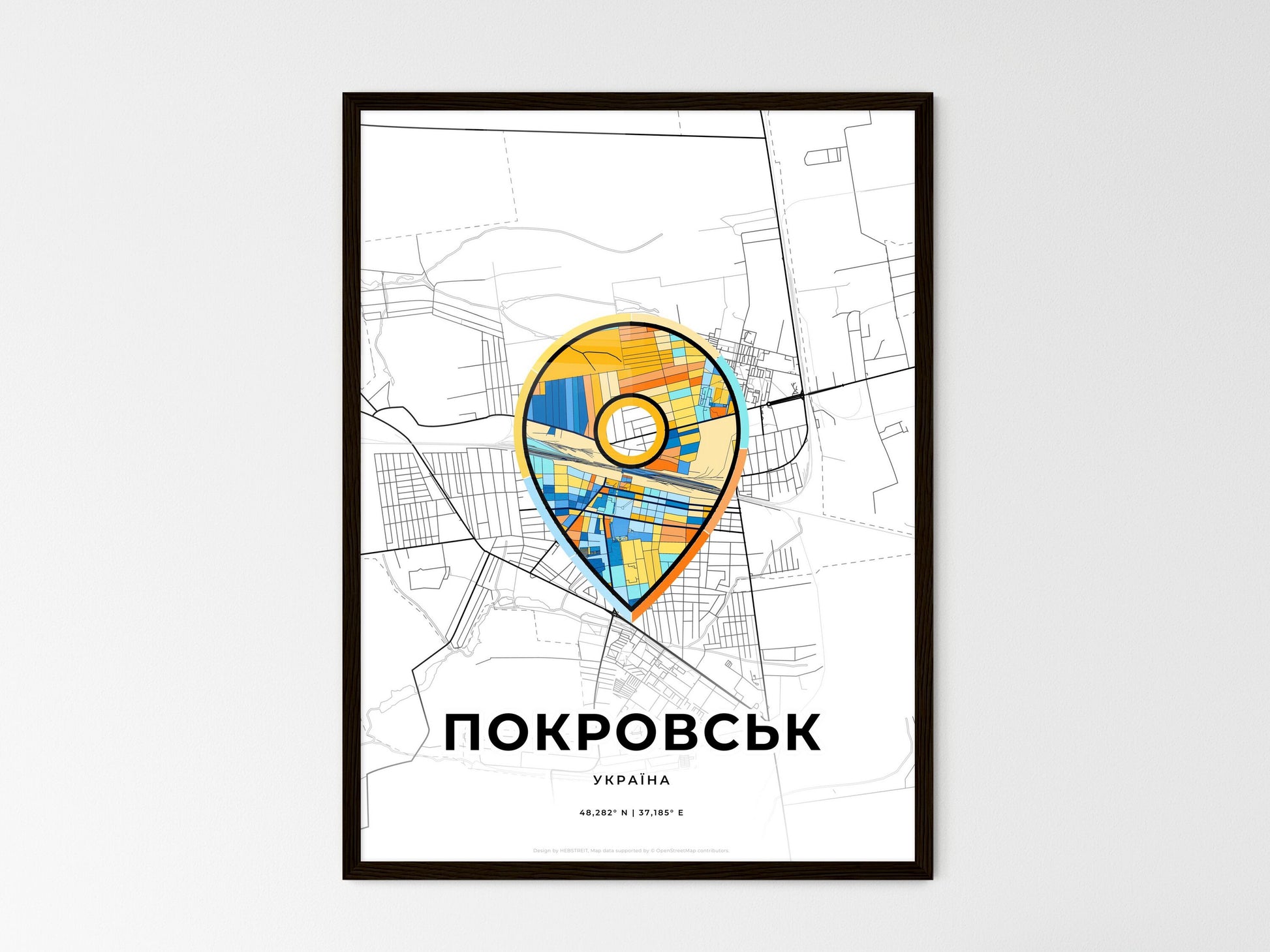 Pokrovsk Ukraine wedding art map with pointer icon