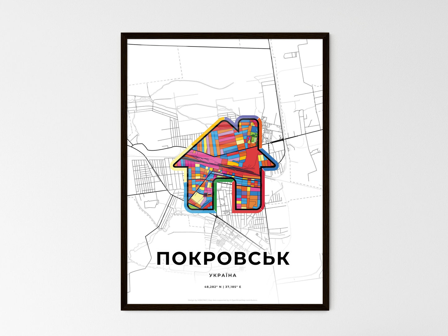 Pokrovsk Ukraine wedding art map with home icon