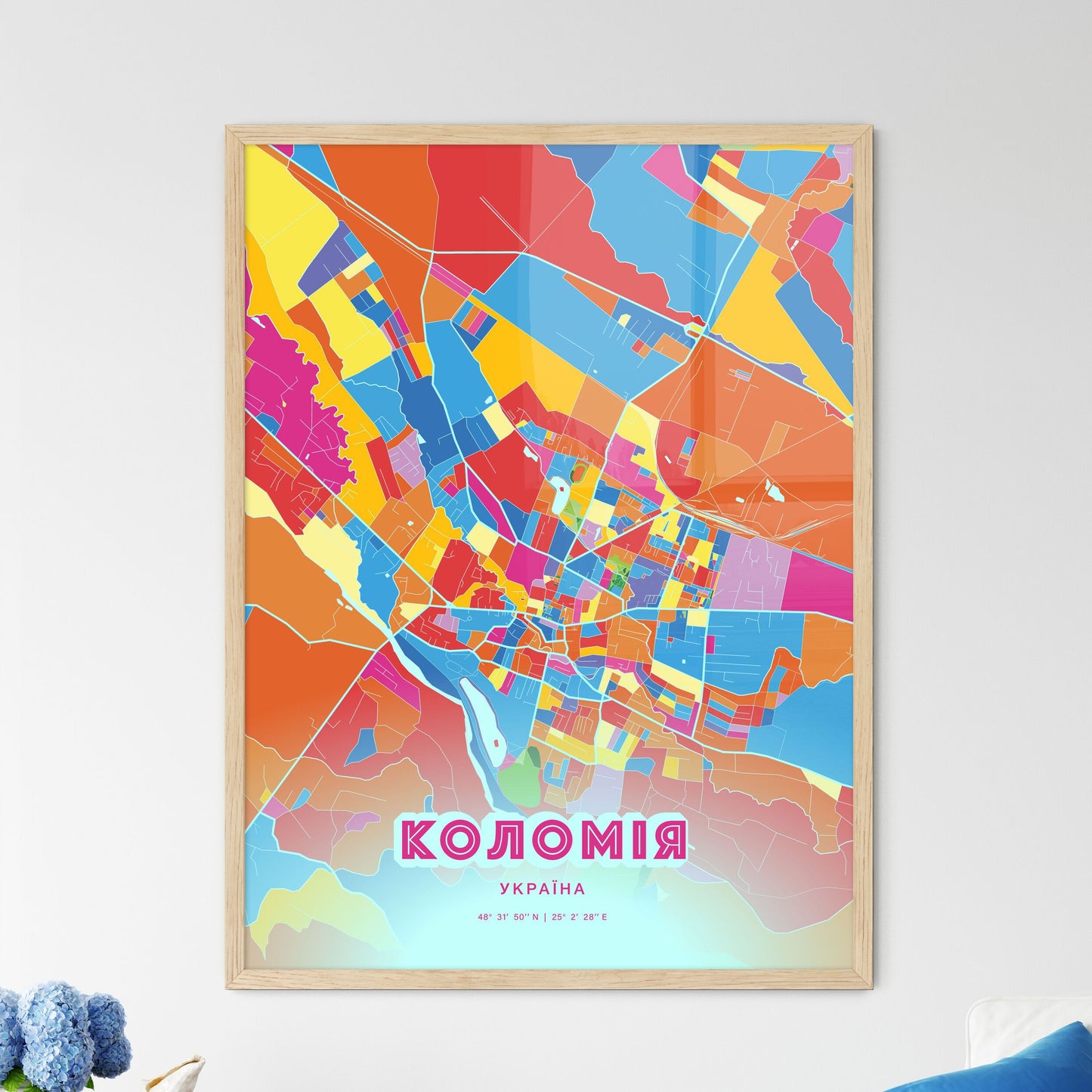 Colorful KOLOMYIA UKRAINE Fine Art Map Crazy Colors