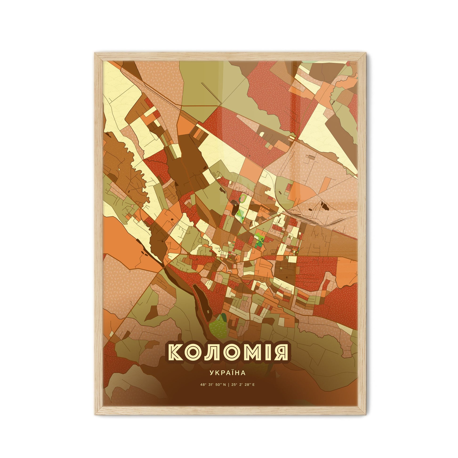 Colorful KOLOMYIA UKRAINE Fine Art Map Farmhouse