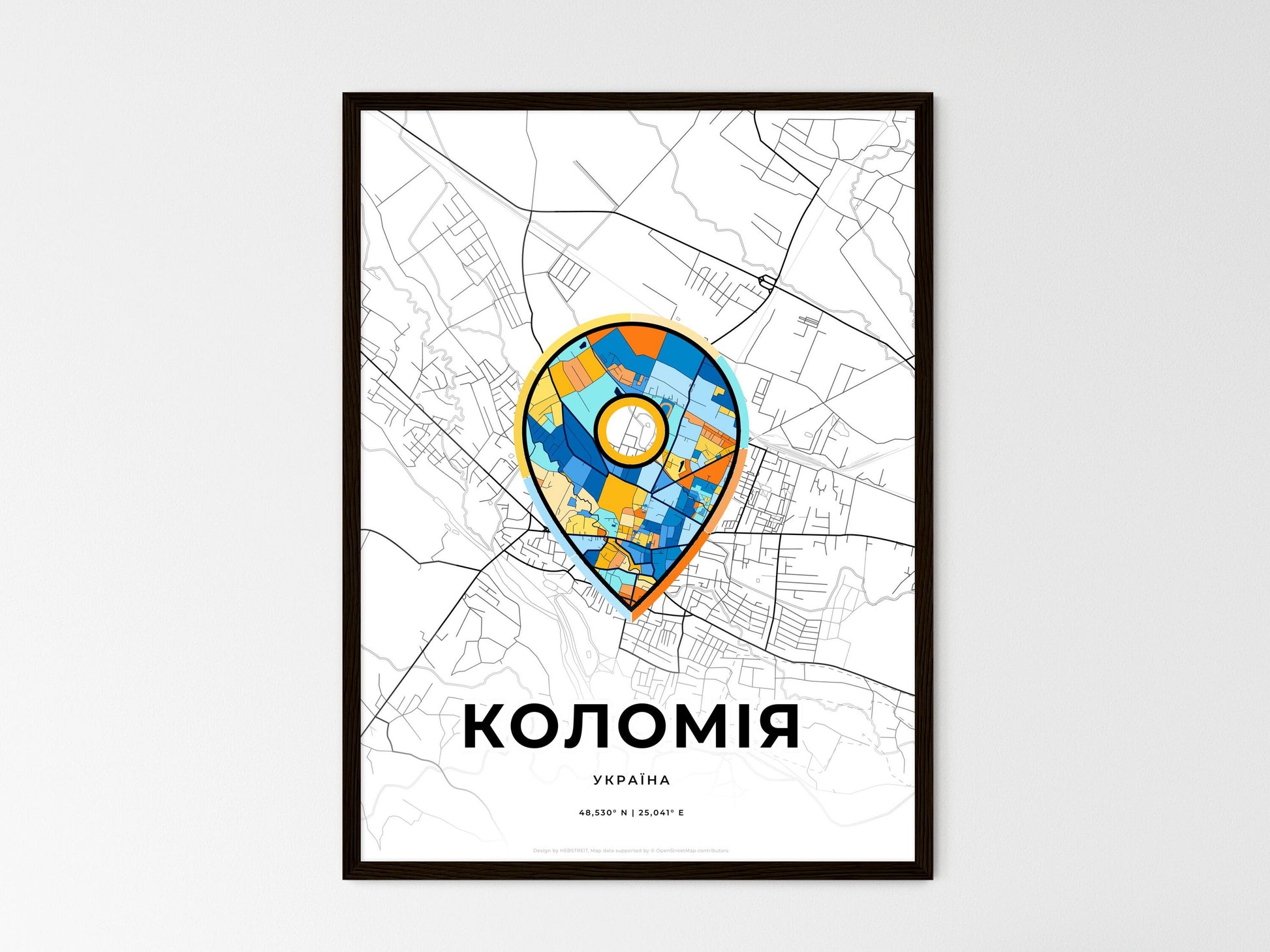 Kolomyia Ukraine wedding art map with pointer icon