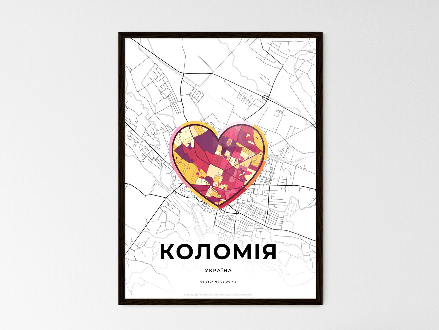 Kolomyia Ukraine wedding art map with heart icon