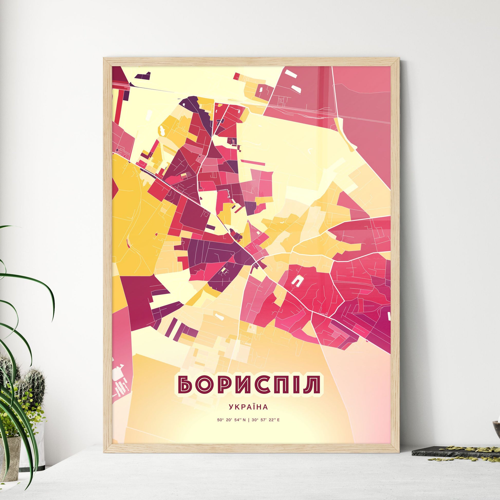 Colorful BORYSPIL UKRAINE Fine Art Map Hot Red