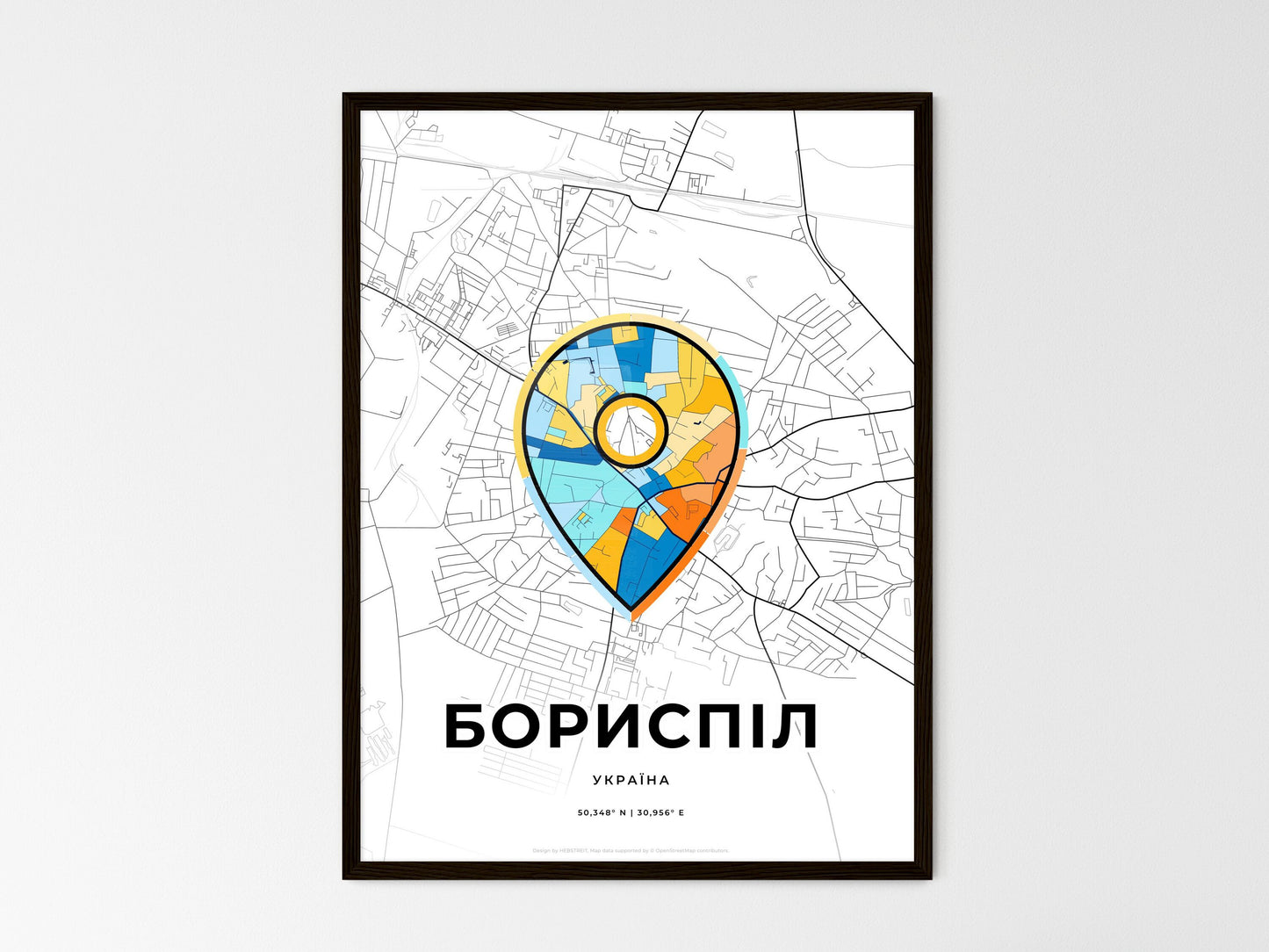Boryspil Ukraine wedding art map with pointer icon