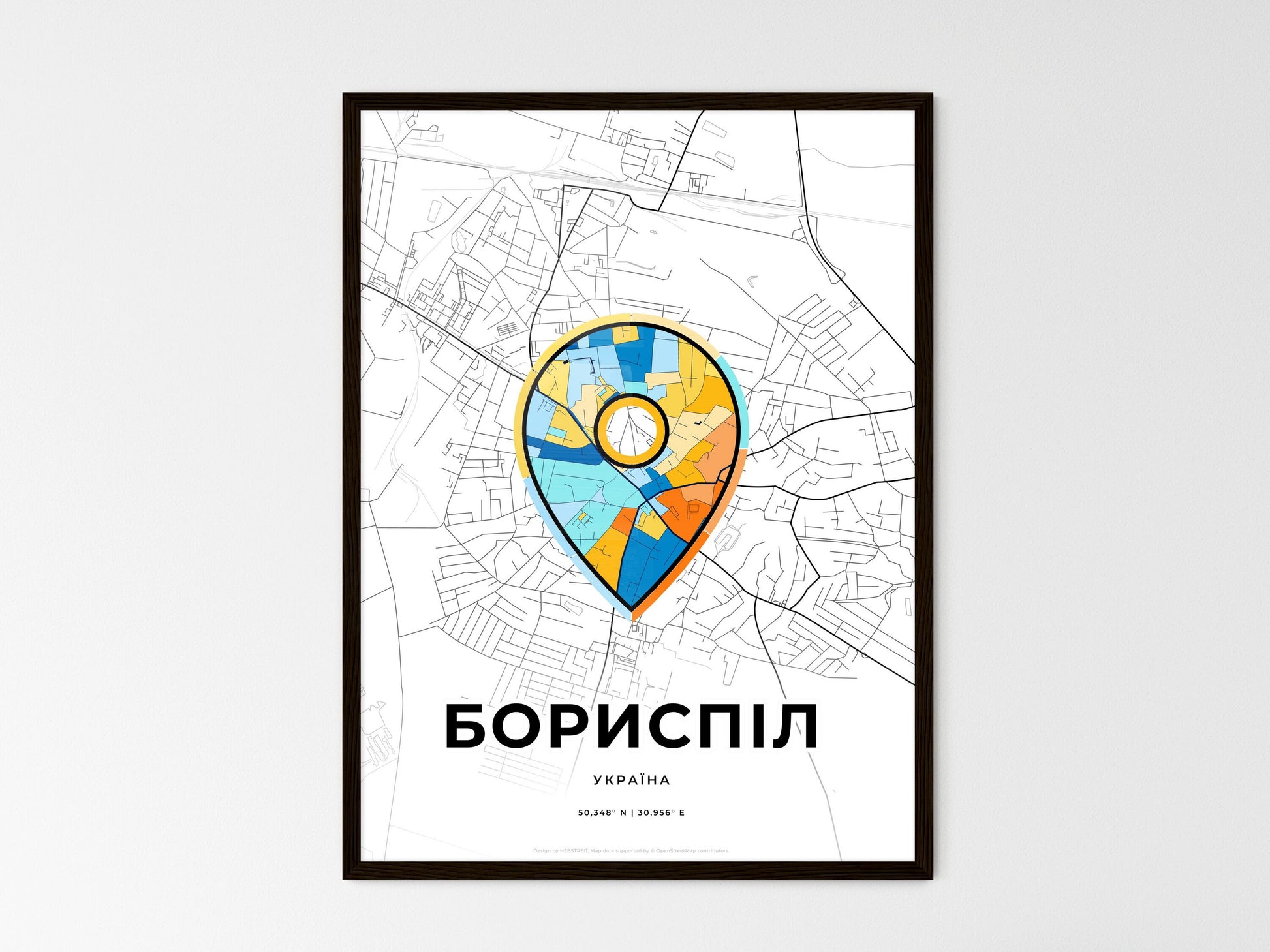 Boryspil Ukraine wedding art map with pointer icon